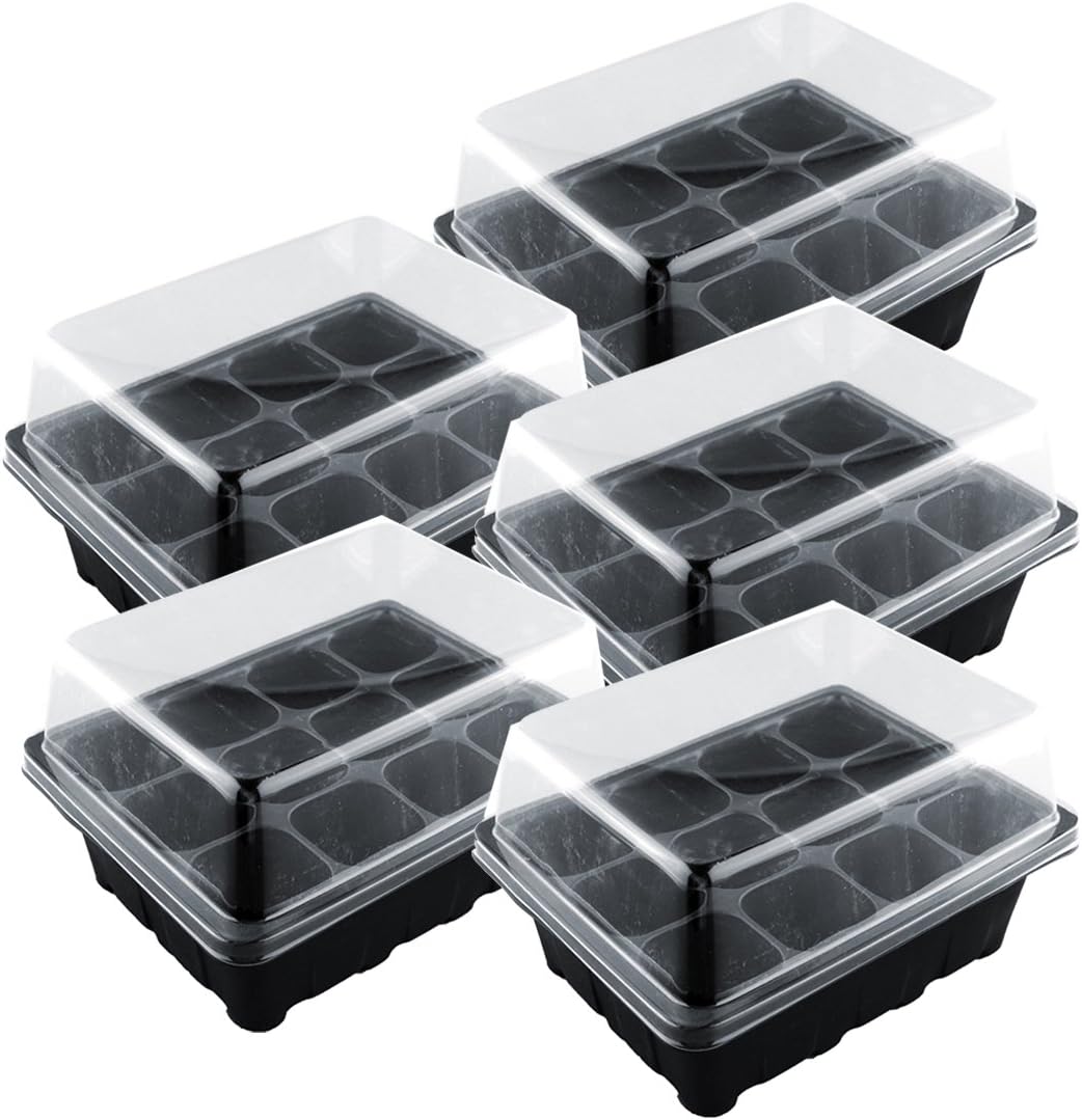 Rolanli Seedling Trays, 5pcs 12 Cells Seed Starter Box with Lid for Starting Plantings Propagation Germination
