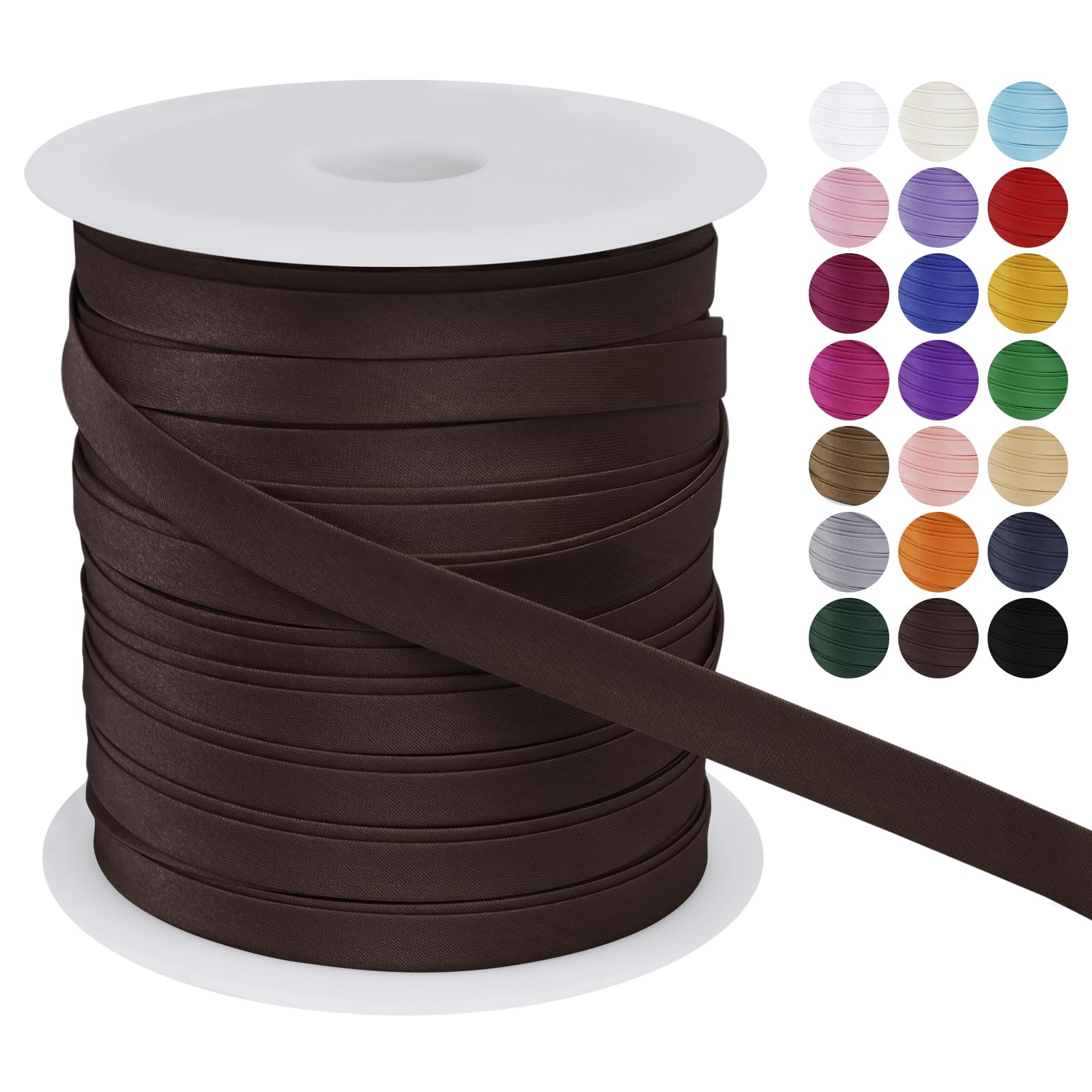 LEREATI Satin Bias Binding Tape for Sewing 2/5 Inch x 50m Sewing Bias Tape Double Fold, Upholstery Webbing Tape for Sewing, Bunting, Seaming, Quilting, Hemming (Dark Coffee)