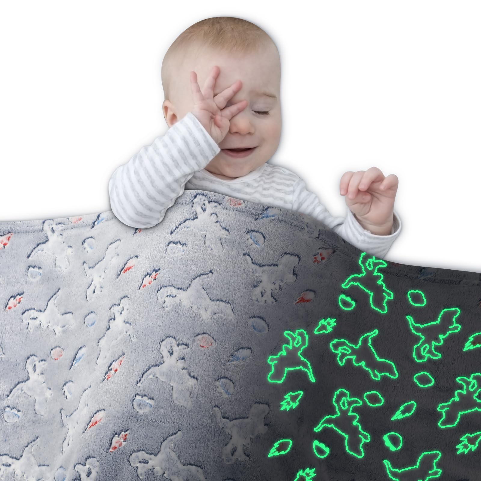 Viviland Kids Throw Blanket Glow in The Dark, Dinosaur Toddler Blankets for Boys, Soft Warm Lightweight Plush Throw Blanket Fleece for Sofa Chair