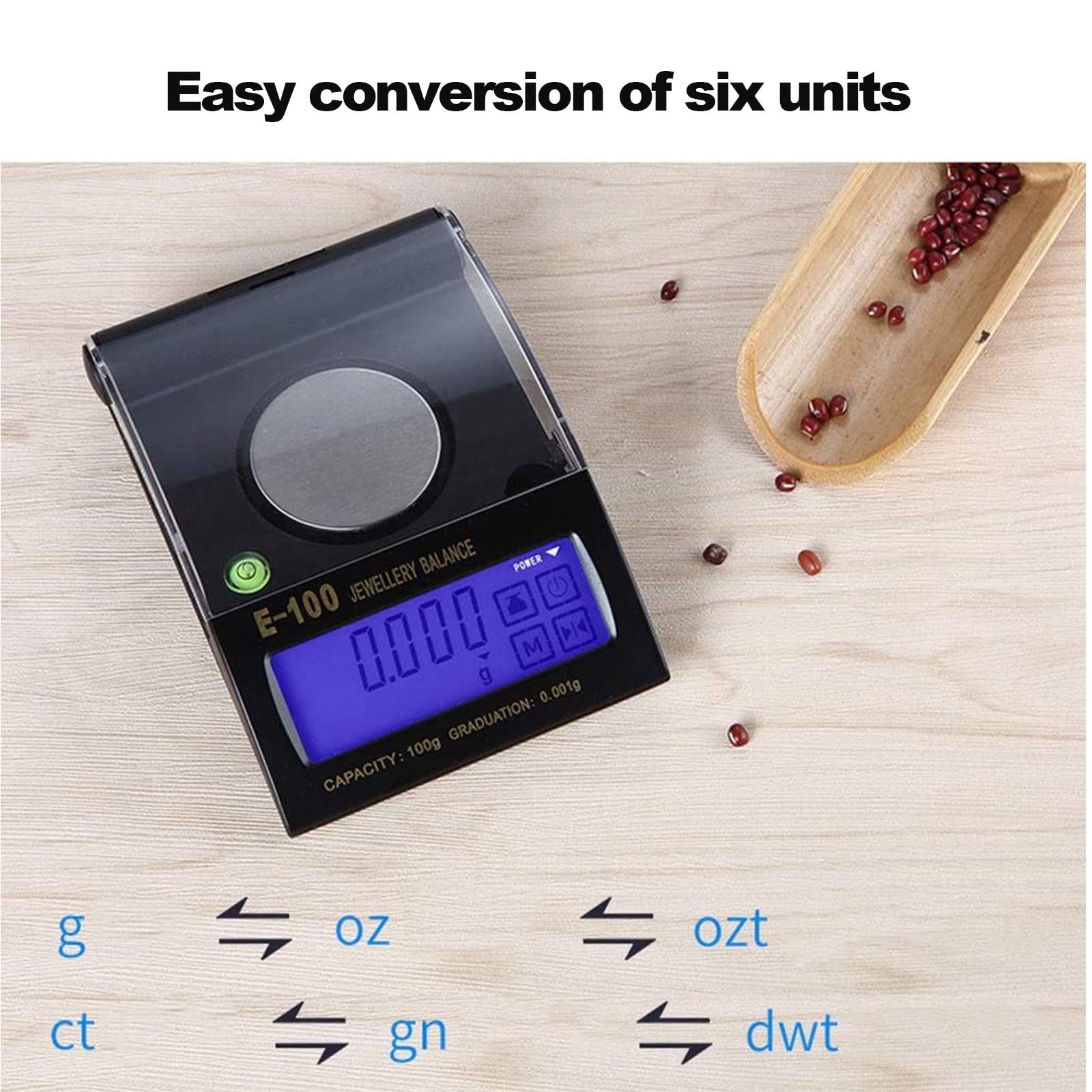 Balanzas analíticas de precisión de 0,001 g, balanza Digital para joyería, balanza electrónica para Oro o Polvo, calibrada, con Parabrisas de Vidrio, 100 g x 0,001 g.