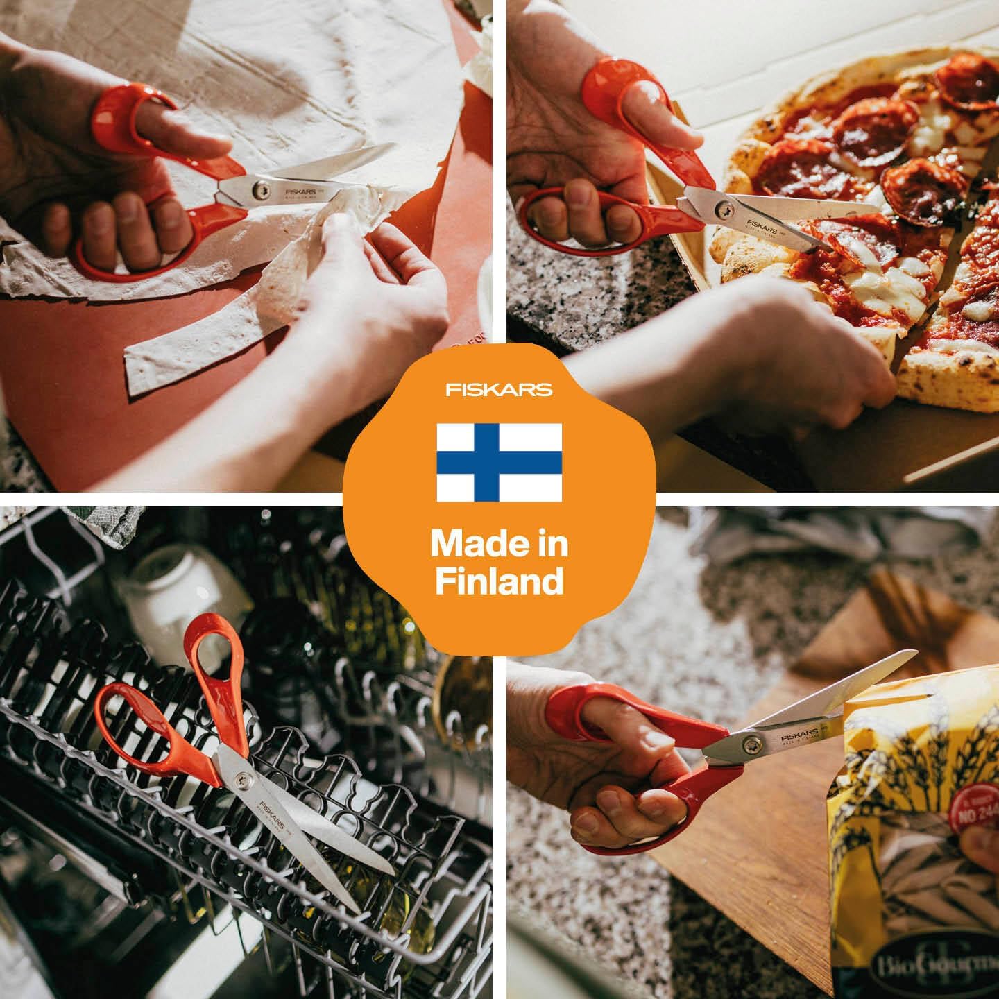 Fiskars Classic 1075035 Universal Left Handed Kitchen Scissors, Total Length: 21 cm, Improved Torx Screw and Ergonomic Handle, Quality Steel/Plastic, Red