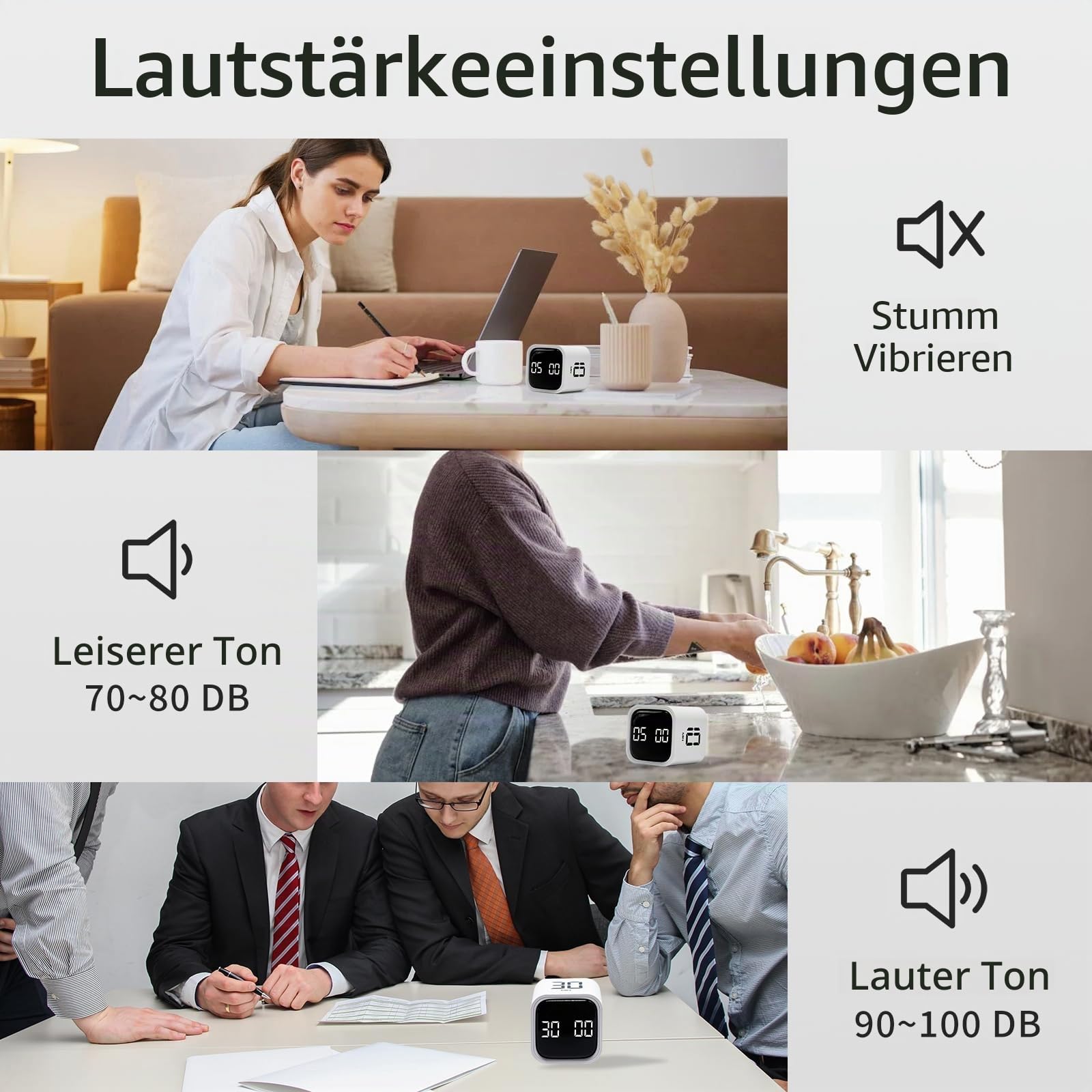 Produktivitätstimer Flip Schwerkraftsensor Würfeltimer Countdown & Countup, Stummschaltung & Vibration & Ton, 5/10/30/60min & benutzerdefinierte Zeit, Perfekt für ADHS, Arbeit, Lernen, Küchenkochen (3