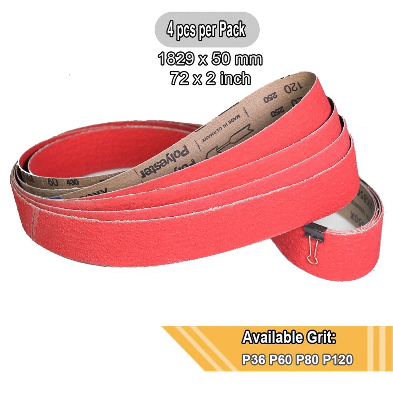 Carta Abrasiva 4 pezzi 2x72 Nastri abrasivi in ​​ceramica Taglio rigido e veloce for acciaio al carbonio serie 400 inossidabile(P80)