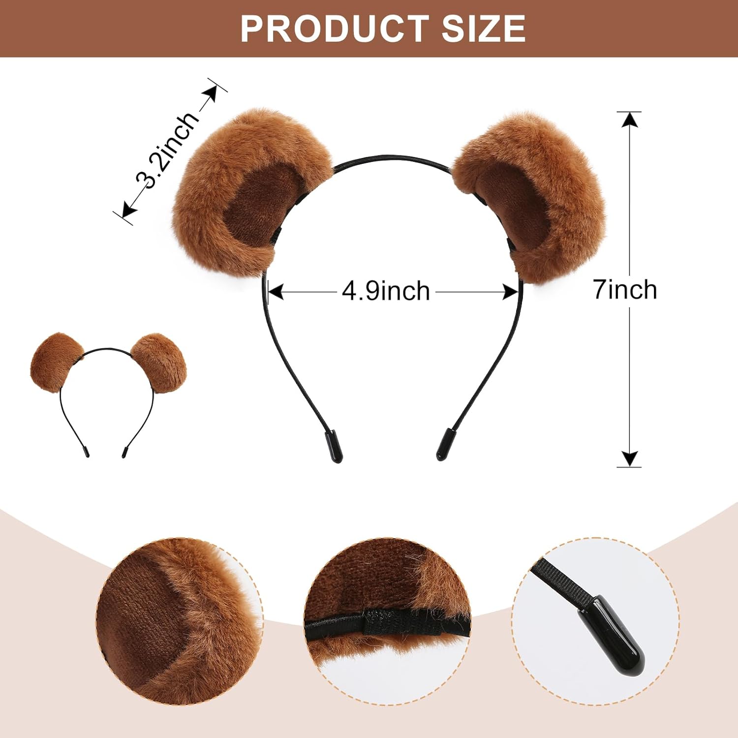 Brown Bear Ear Headband Chipmunk Ears Halloween Costume Accessories Cosplay Party Decorations - Image 2