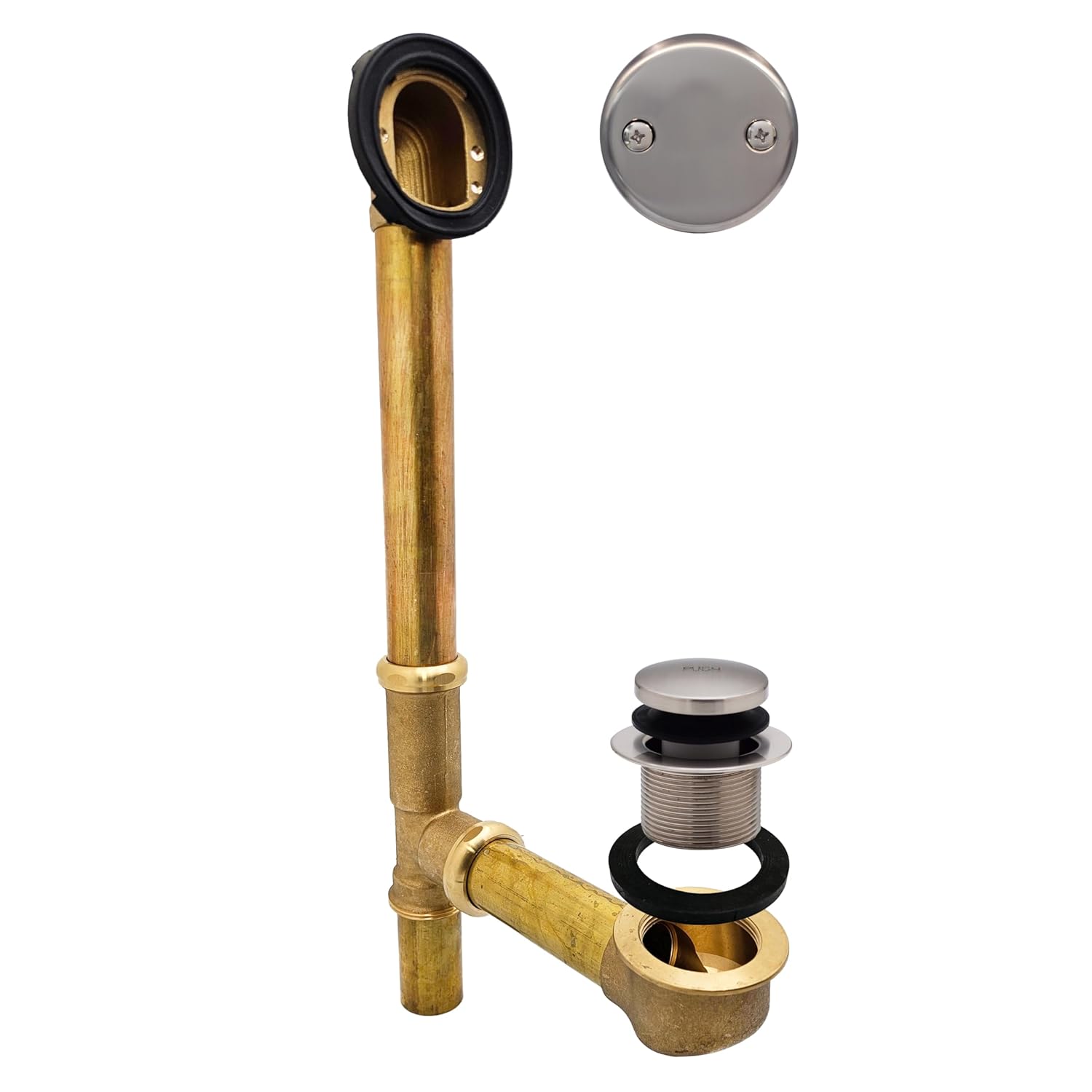 Westbrass 14" 17 Gauge Brass Tip-Toe Drain Bath Waste and Overflow with 2-Hole Faceplate, Satin Nickel, D325-07