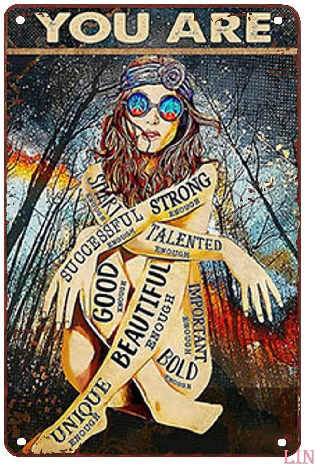 Tin Signs for Man Cave You are Enough Poster Hippie Style Poster Hippie Girl Poster Hippier Soul Poster Little Hippie Poster Gift for Her Tin Sign Chic Art Wall Metal Funny Signs Gift 8x12 inch