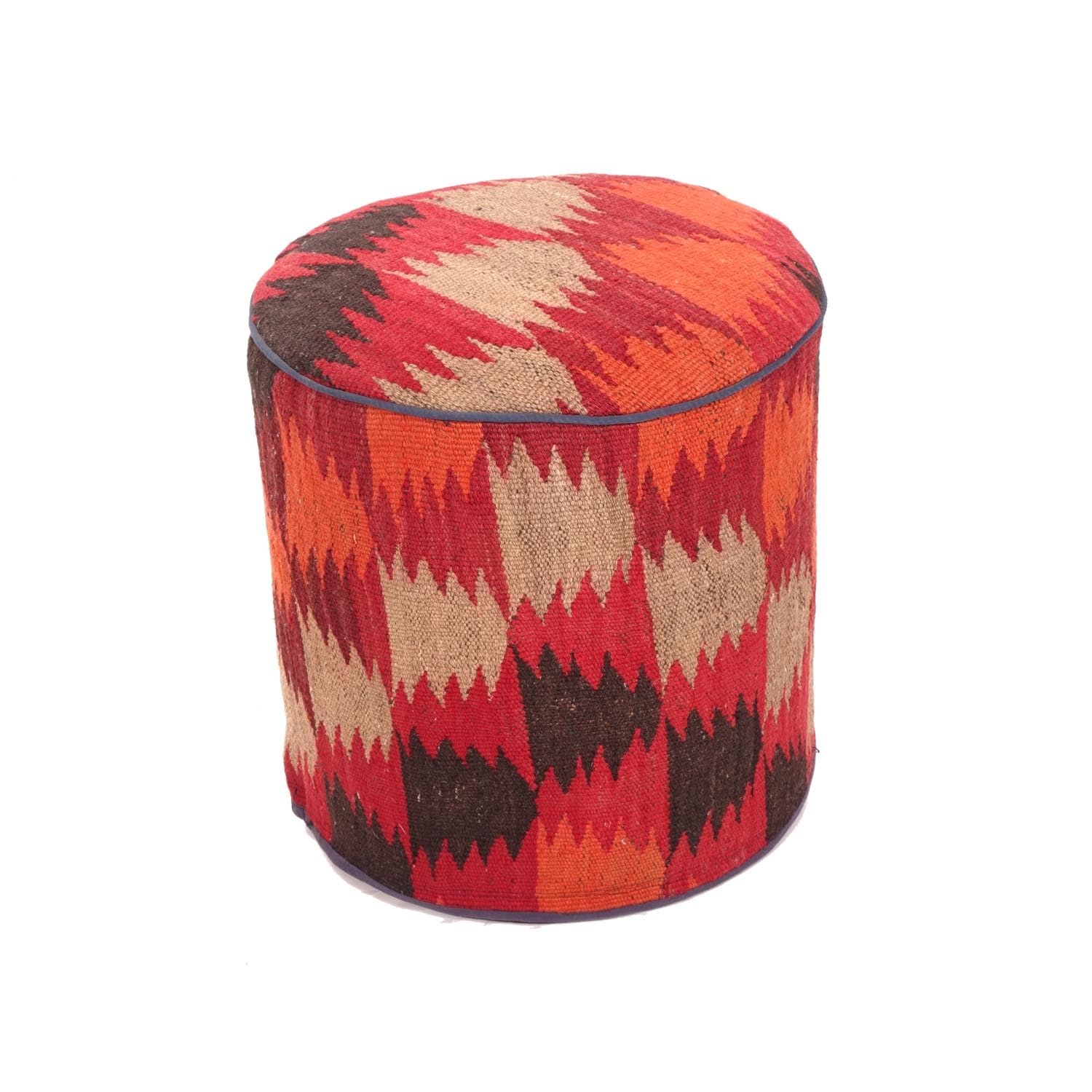 Tabouret Kelim 45x40 cm tissé à la main pouf carré en laine orange géométrique