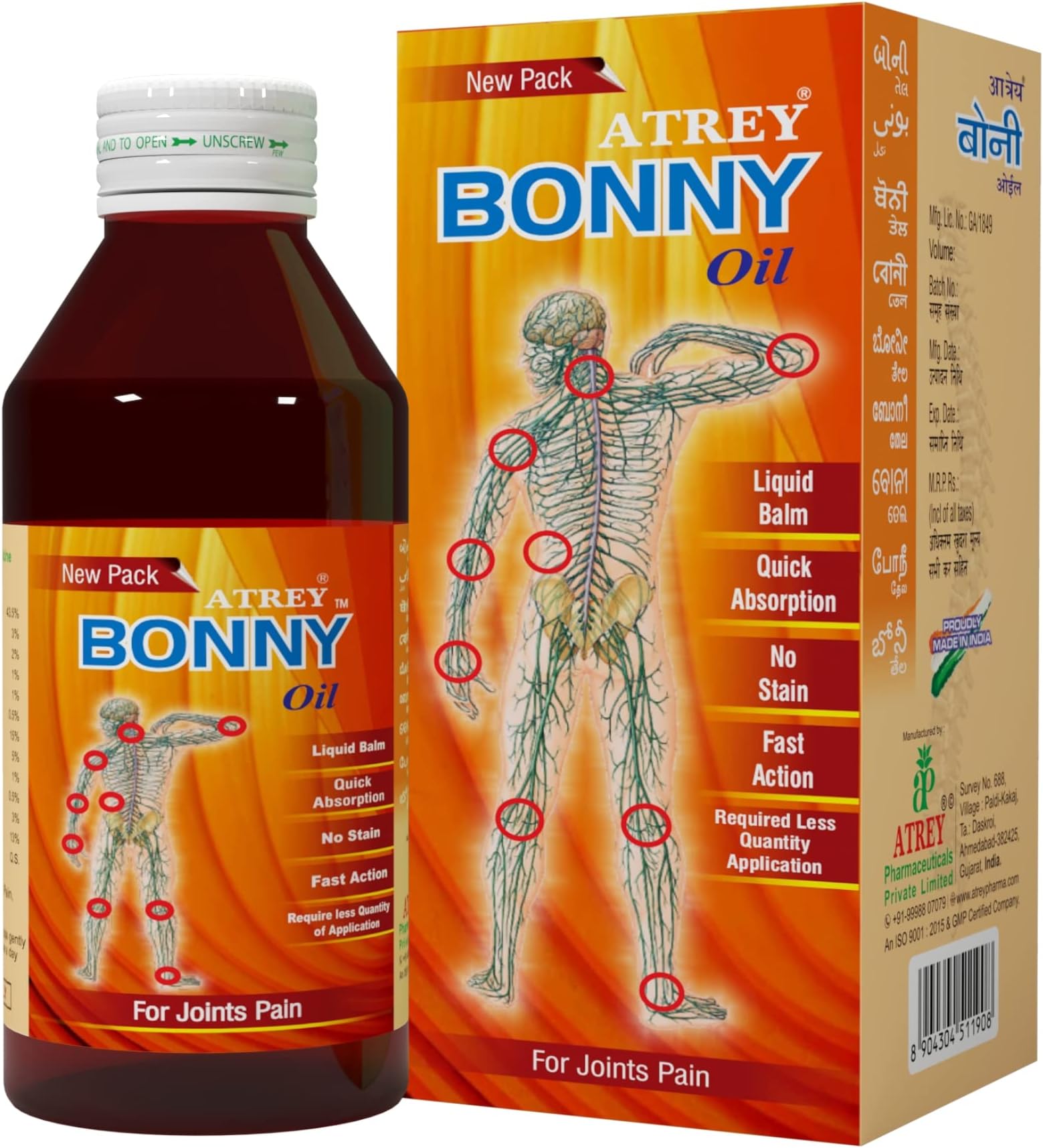 Bonny Oil Ayurvedic Pain Relief Liquid Balm - Fast Acting Massage Oil for Knee, Back, Joint & Muscle Pain Relief - With Wintergreen & Nilgiri - Quick Absorption & Non-Staining (Pack of 1)