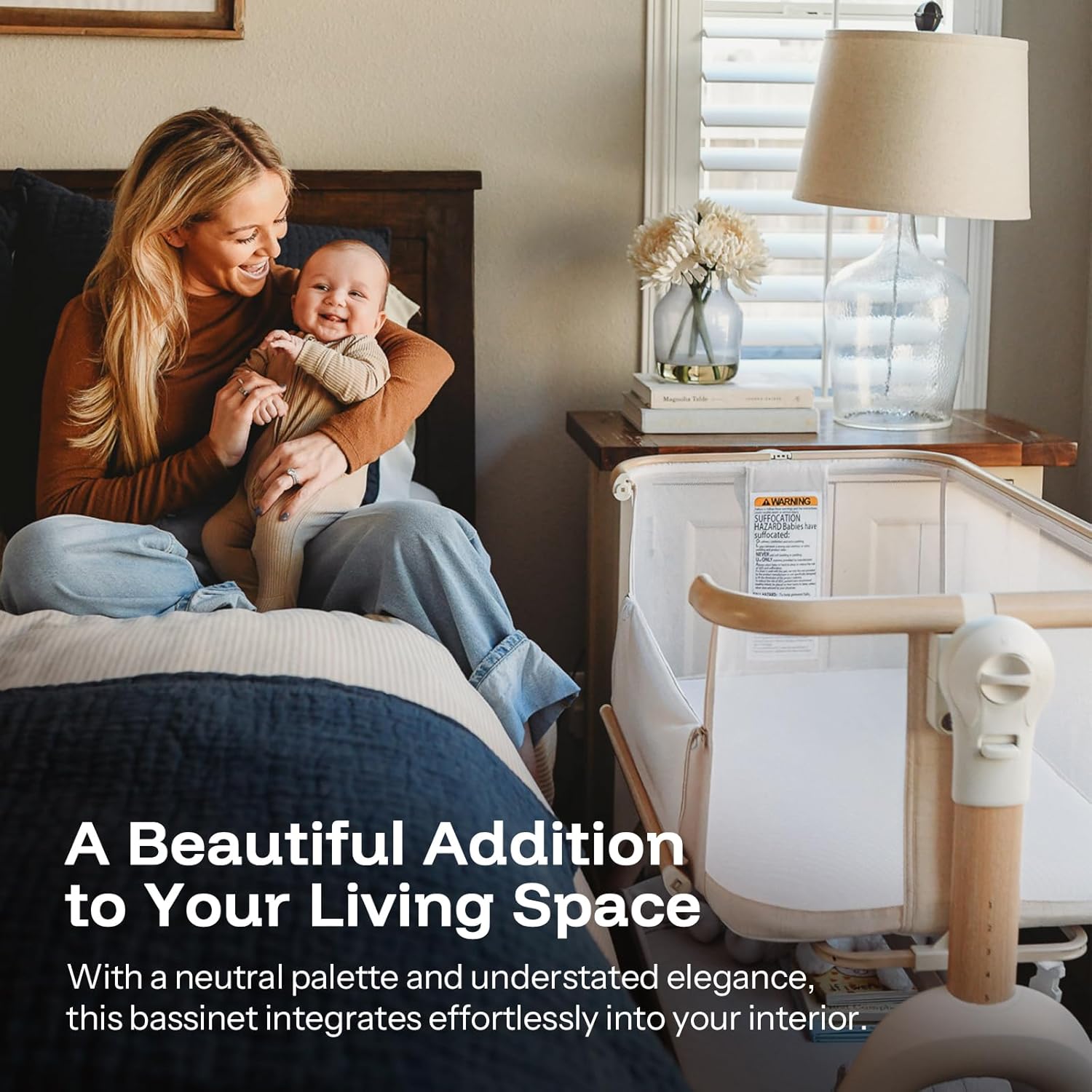 HARPPA Cuddly Rocking Baby Bassinet, 3 in1 Adjustable Bedside Sleeper with Mattress & Breathable Mesh, Wood Grain