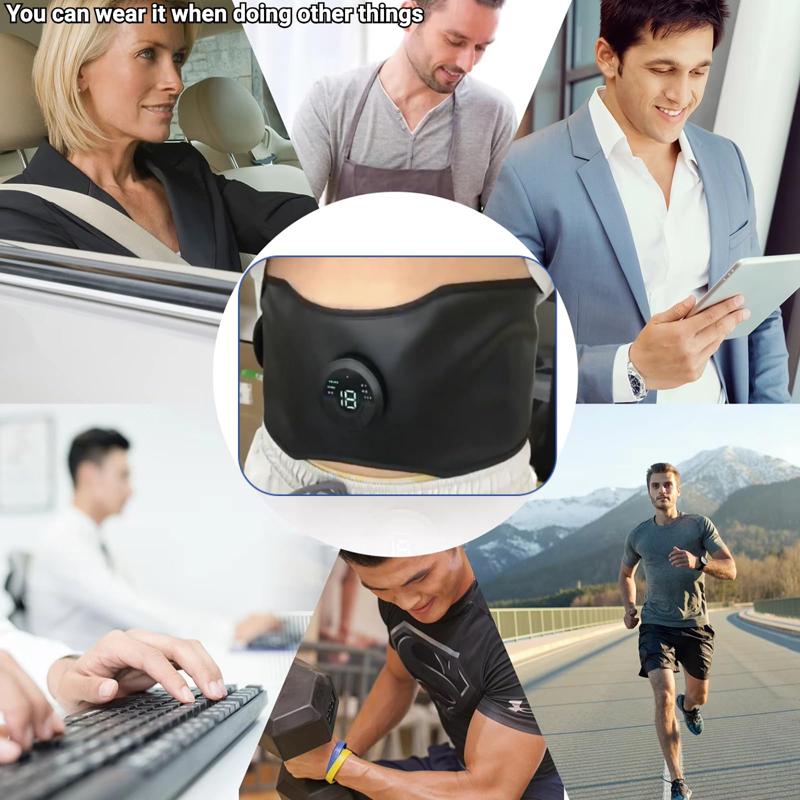 Cinturón EMS para abdominales y core | 6 modos, 18 niveles de intensidad, cinturón tonificador abdominal ajustable de 118 cm | Equipo de fitness para el hogar recargable por USB para mujeres y hombres