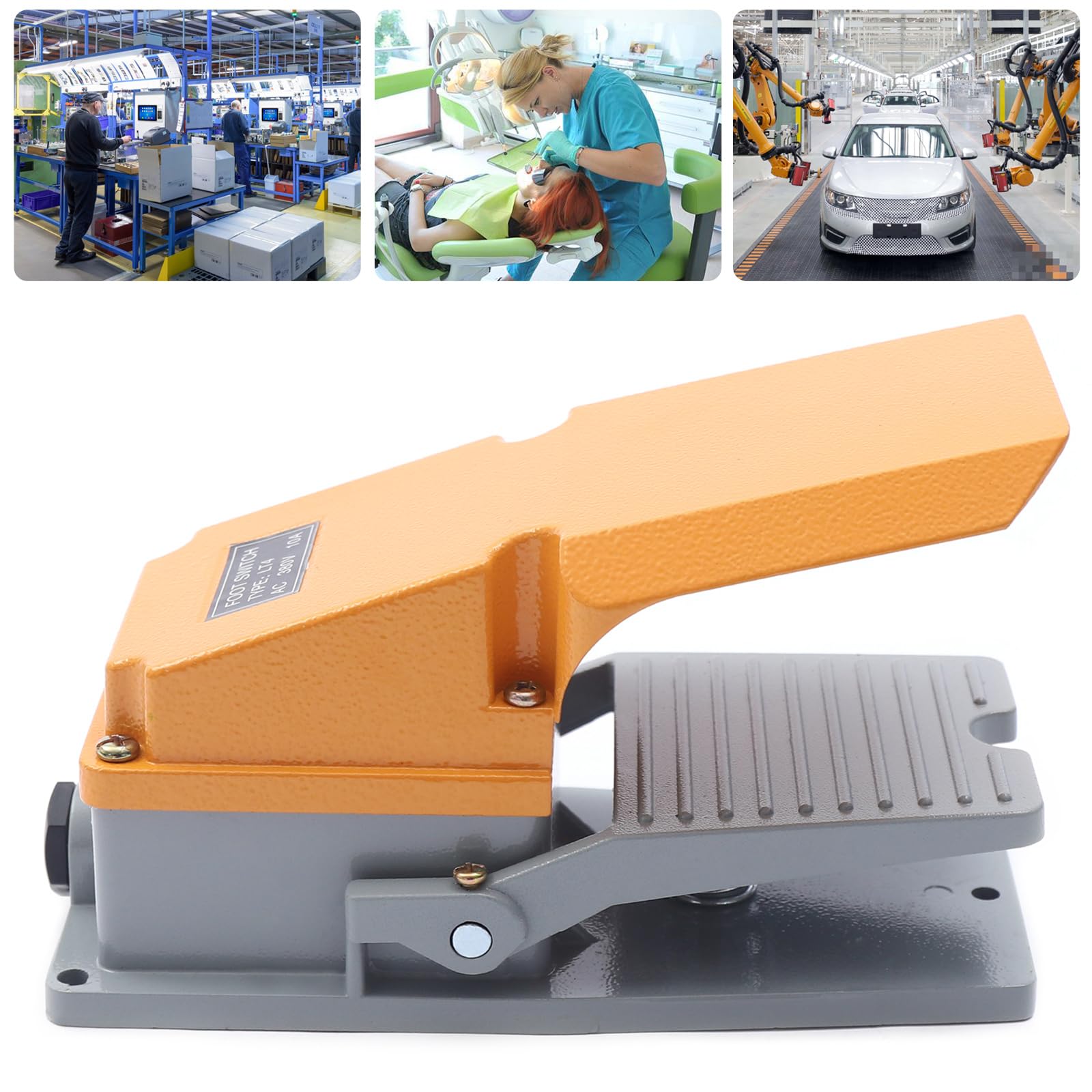 TFS-LT4 - Interruptor de pedal industrial de metal, color naranja y gris