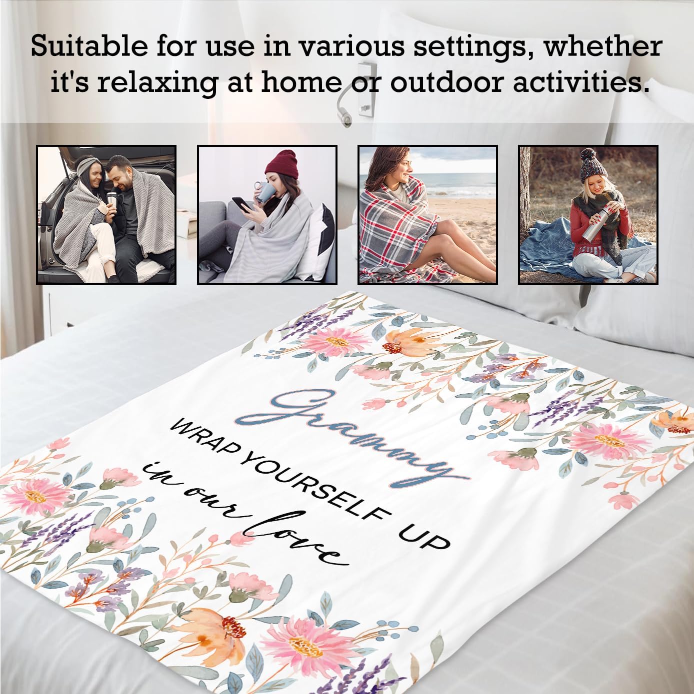 Grammy Blanket, Grammy Gifts Blankets Throw, Grandma Gifts, Mothers Day Birthday Gift for Grammie Grandma Blankets Decor, GrammyWrap Yourself up in Our Love Blanket Bed Throw 50x60 Inches - Image 6