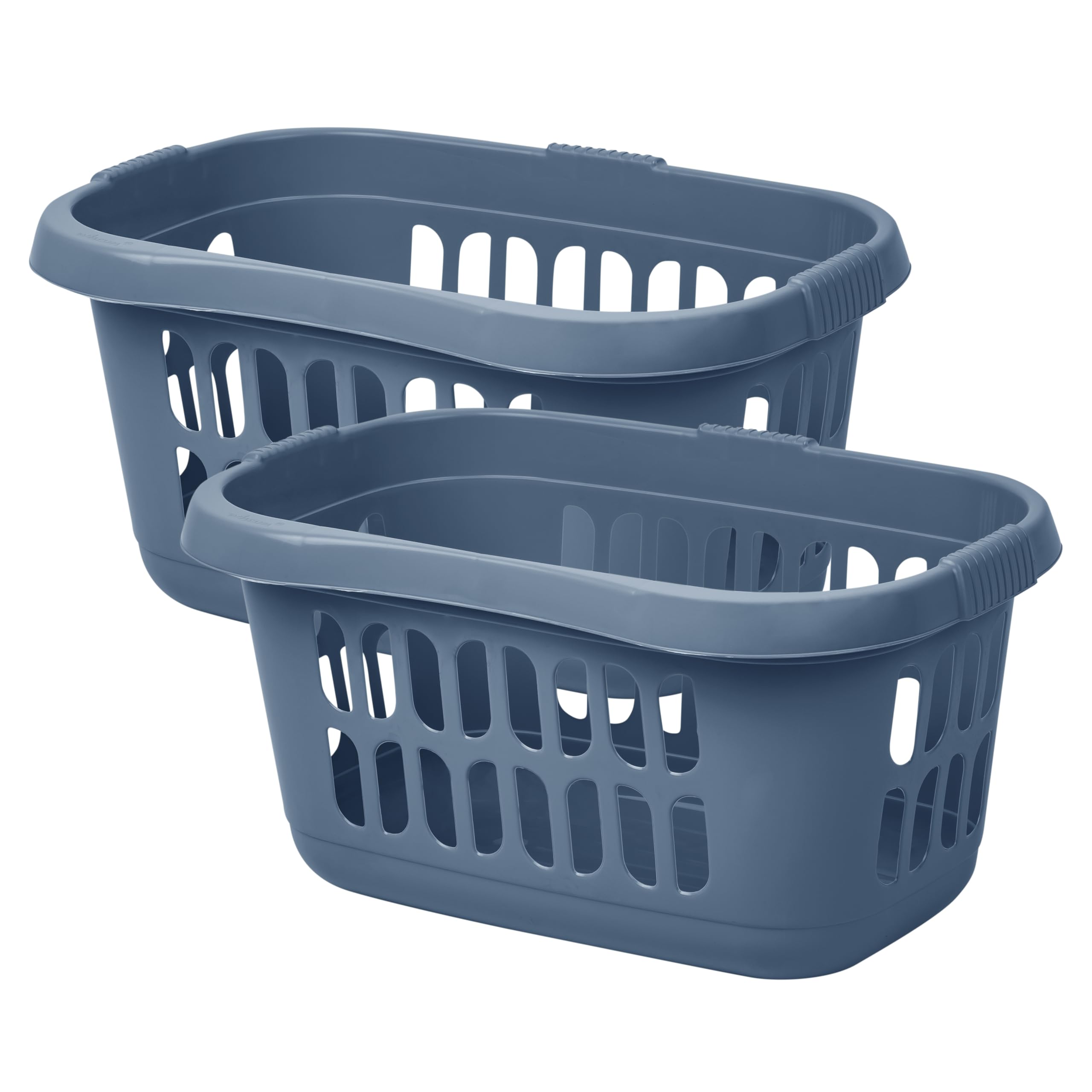 [Set of 2] - Large 60L Laundry Basket Hamper Plastic Hipster Clothes Washing Bedding Linen Storage - (Midnight Navy)
