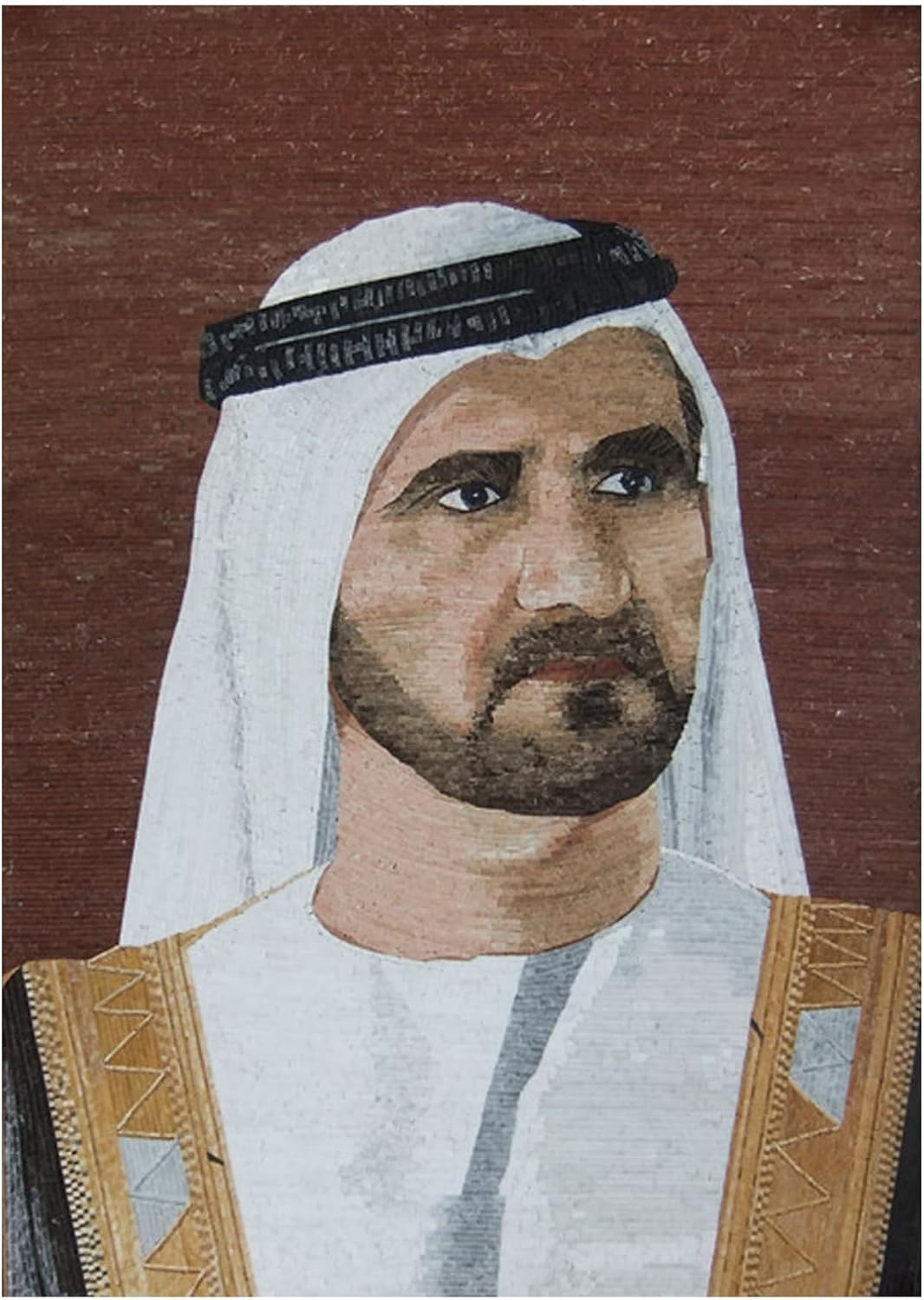 Sheikh Mohammed Bin Rashid Al Maktoum Glass Mosaic Wall Art, Handmade Portrait Tile Mosaic Mural, Hand-Cut Glass Tile Artwork for Interior Wall Décor