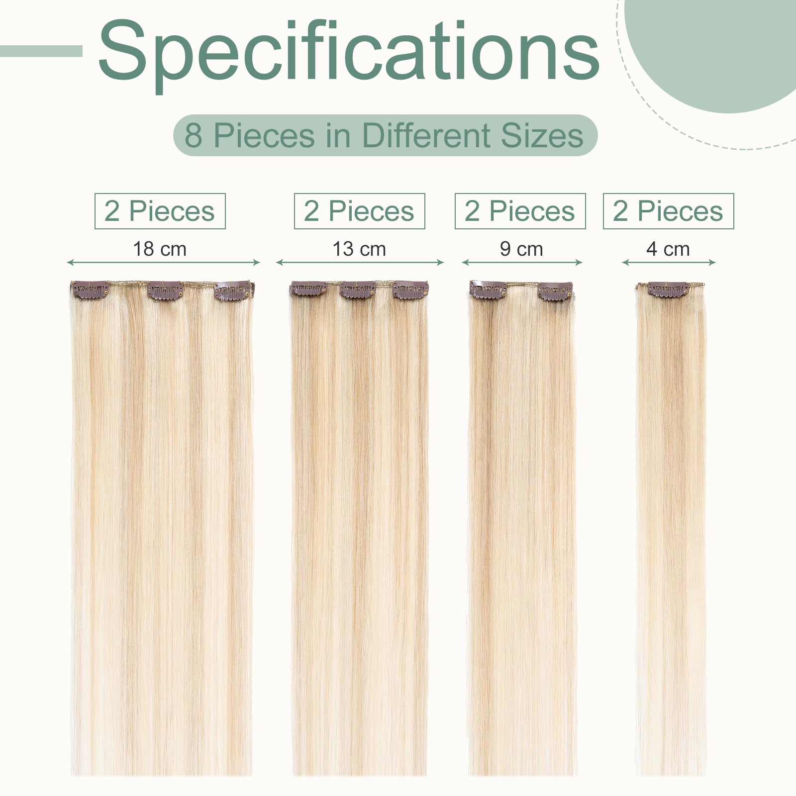 Clip in Hair Extensions #18/613 Ash Blonde mix Bleach Blonde Real Hair Extensions Clip in Human Hair Straight Remy Human Hair Seamless 8pcs 12 Inch 55g Thin Hair - Image 4