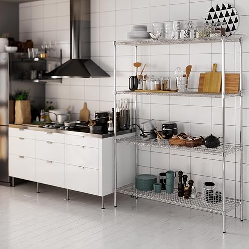 Miniatura 68 de Kit de estantería de alambre cromado de 4 niveles de 24 pulgadas de profundidad x 24 pulgadas de ancho x 64 pulgadas de alto Unidad de estante