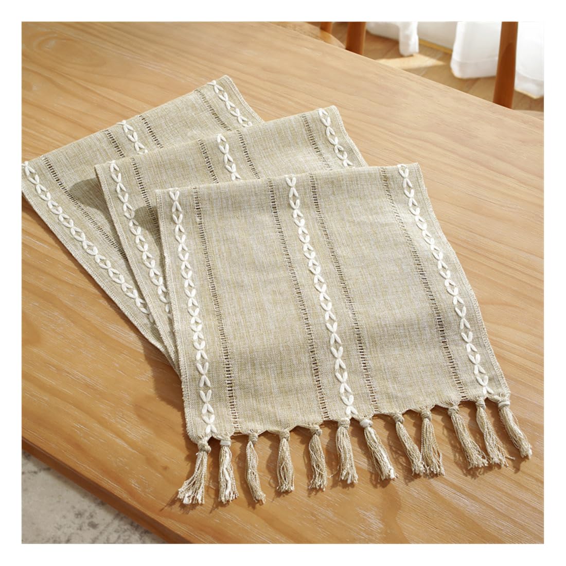 NIUSABOU Kitchen Dining TableDecoration, Solid Tassel Table Runner Multicolor Multiple Sizes For Birthday Party Wedding(Ht Brown,33x183cm(12.9x72in))