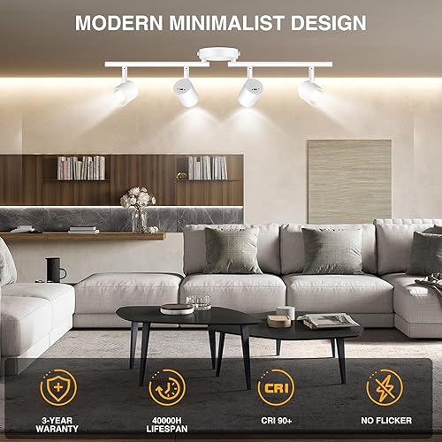 Miniatura 7 de VANoopee 5 colores 4 luces LED iluminación de pista accesorios de techo para cocina, kit de iluminación de pista regulable, foco de techo montaje