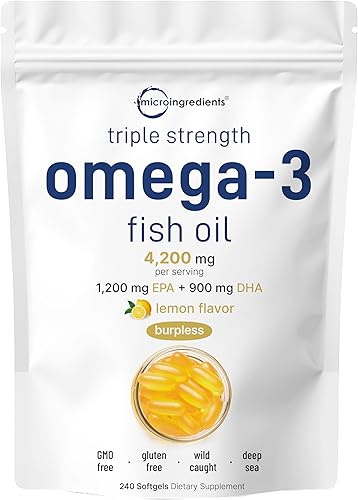 Suplementos de aceite de pescado Omega 3 de triple fuerza tecnología de recubrimiento entérico sin polvo 3000 mg por porción 200 cápsulas blandas