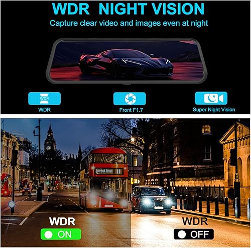 Miniatura 3 de Cámara de salpicadero de espejo, espejo retrovisor de doble canal de 10 pulgadas para automóviles, frontal 4K + trasero 2.5K con WiFi de 5.8 GHz,