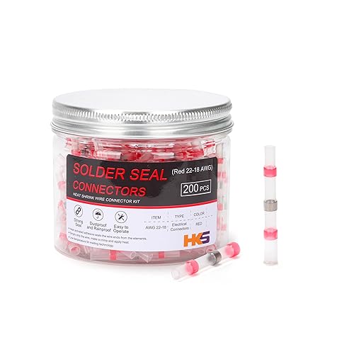 HKS 200 conectores de alambre para sello de soldadura, color rojo 22-18 AWG, conectores a tope de soldadura termorretráctil, crimpado de barco
