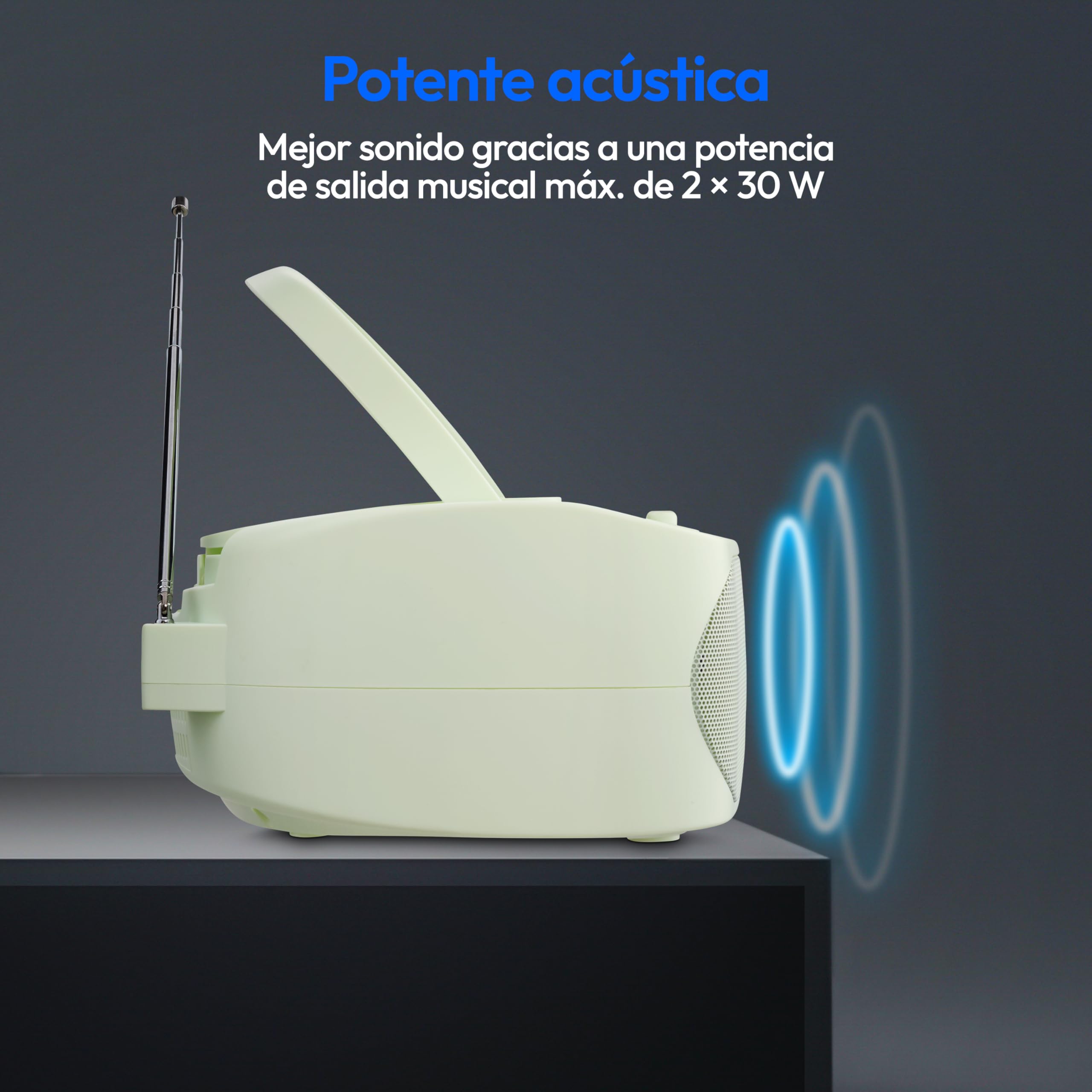 MEDION E65010 Radio estéreo (reproductor de CD, casete, conexión USB, entrada de audio AUX, reproducción MP3. Radio FM PLL, memoria para 40 emisoras, funcionamiento con pilas, mando a distancia) verde