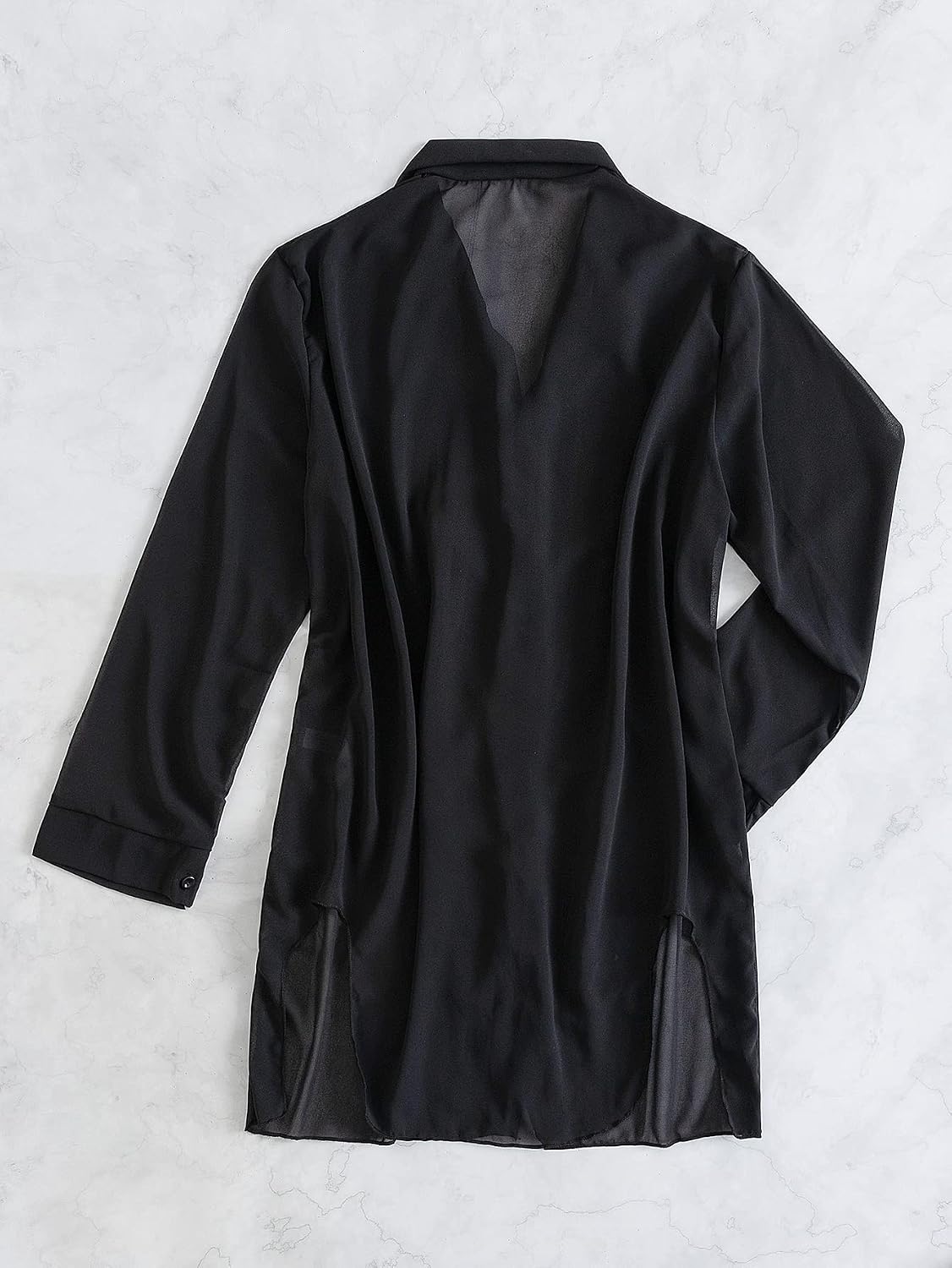 SHENHE Women's Sheer Button Up Long Sleeve Beach Kimono Cover Up Shirt image 2