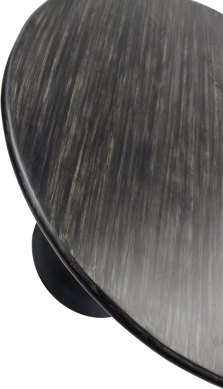 Carolina Chair & Table Small Round Dining Table – Stained Mango Wood Top with Aluminum Pedestal Base Table – Rustic Mid Century Modern Style Furniture for Small Dining Spaces (Warm Black/Black, 36")