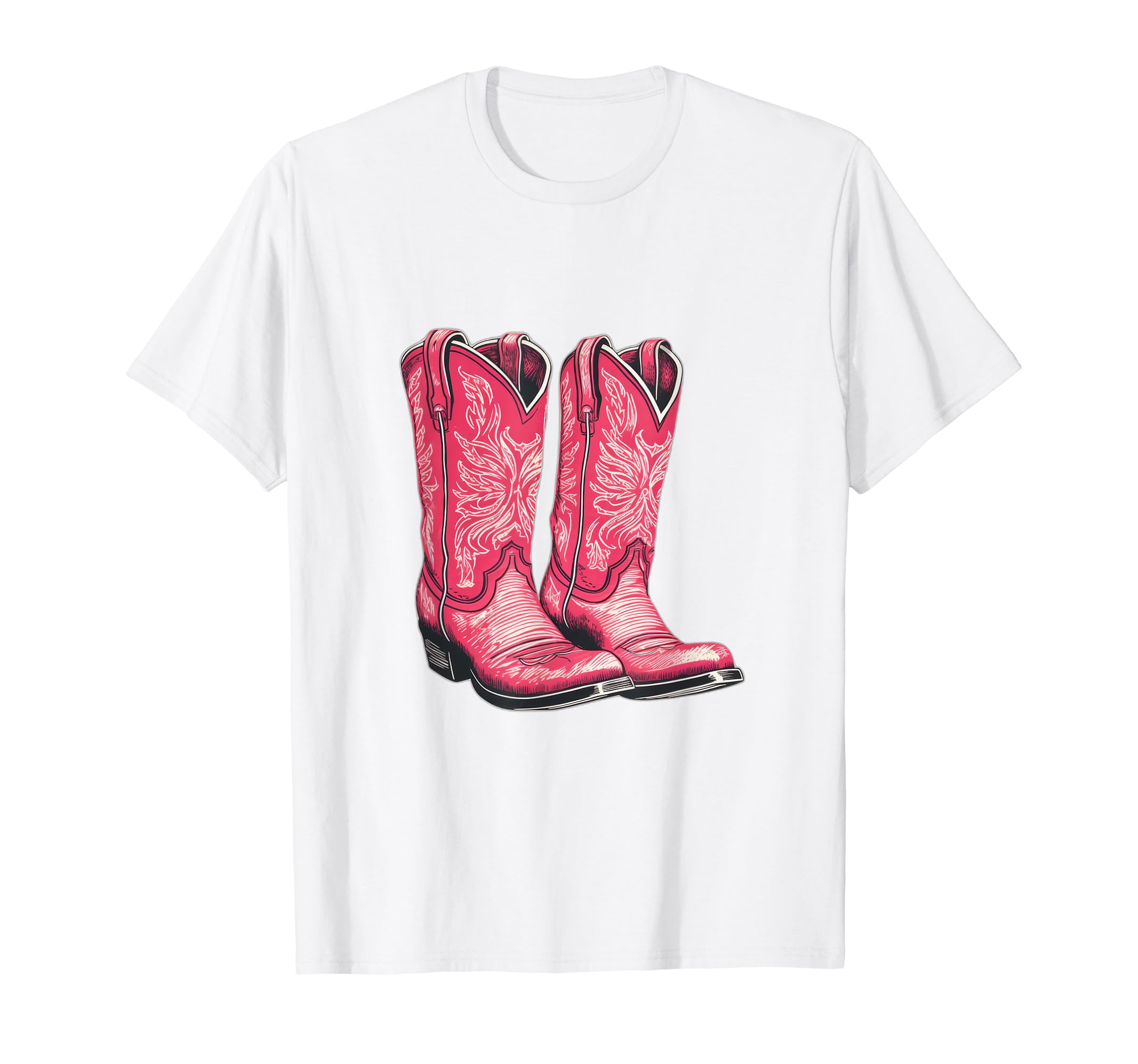 Pink Cowboy Boots Graphic Tee for Men Women Vintage Design T-Shirt