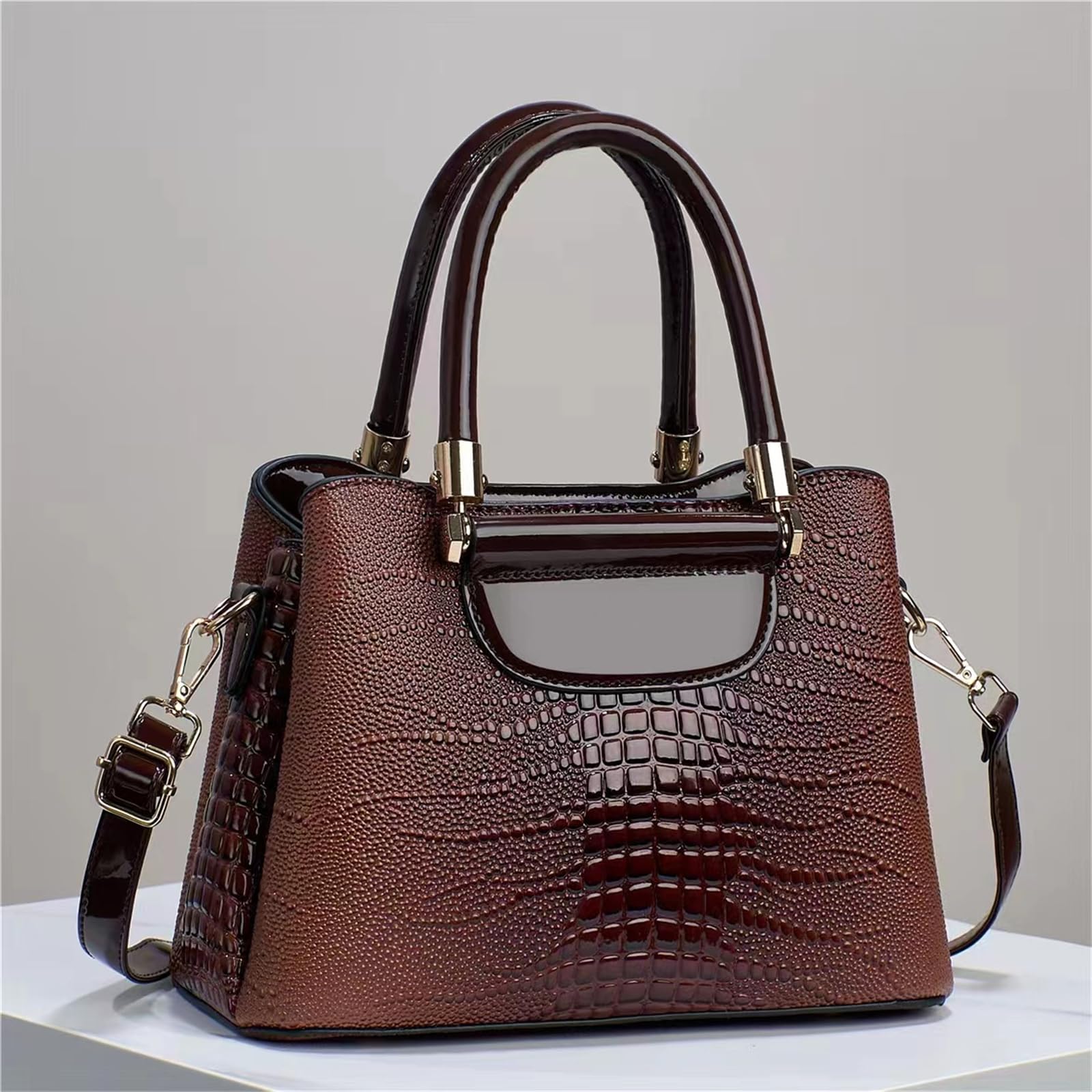 Borsa A Secchiello con Motivo Pietra Tracolla da Donna di Grande capacità-Marrone