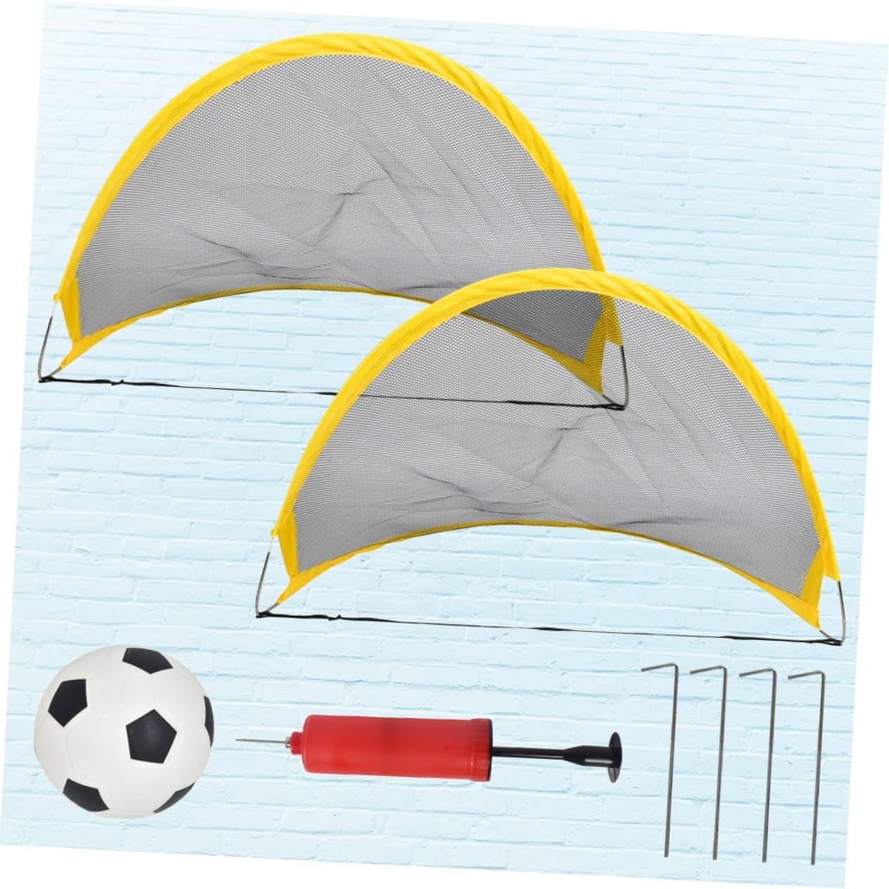 Luxshiny 2 Pcs Foldable Soccer Goal Set with Portable Mini Nets Football Inflator Iron Nails for Outdoor Football Training and Backyard Play