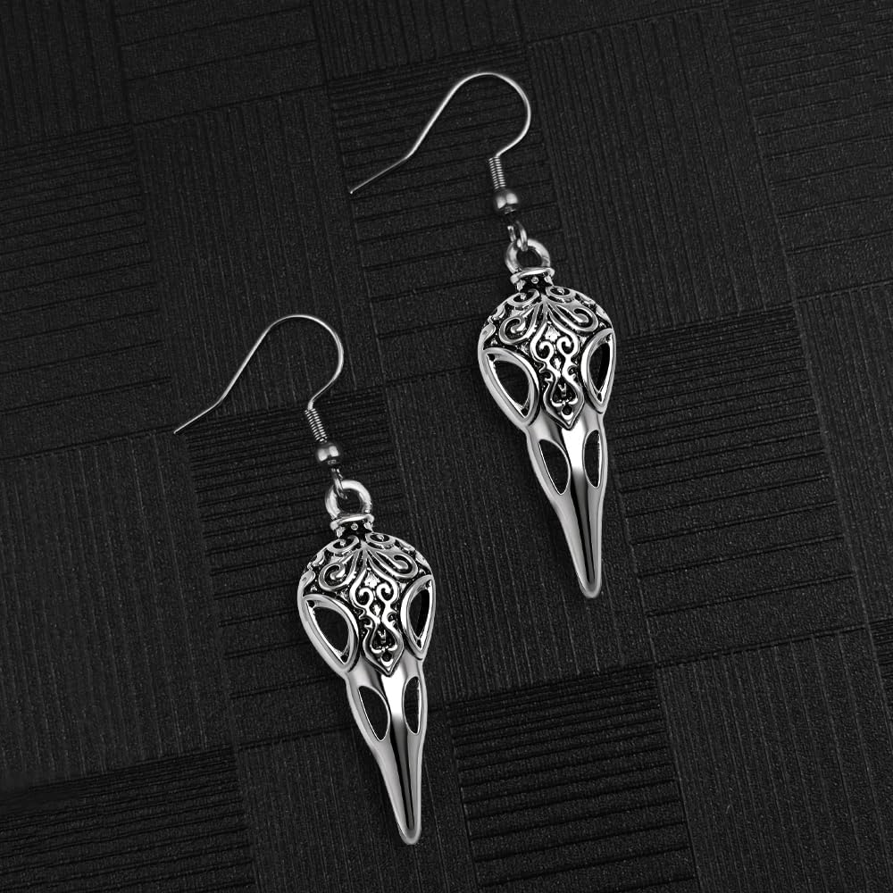 Raven Earrings Hip Hop Raven Bone Pendent Dangle Drop Earring Witch Crow Jewelry Gift for Women - Image 3
