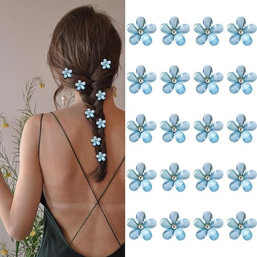 YISSION Pinzas para el pelo con diamantes de imitación  Pinzas para el pelo de flores elegantes, bonitos pasadores en azul para niñas y mujeres,