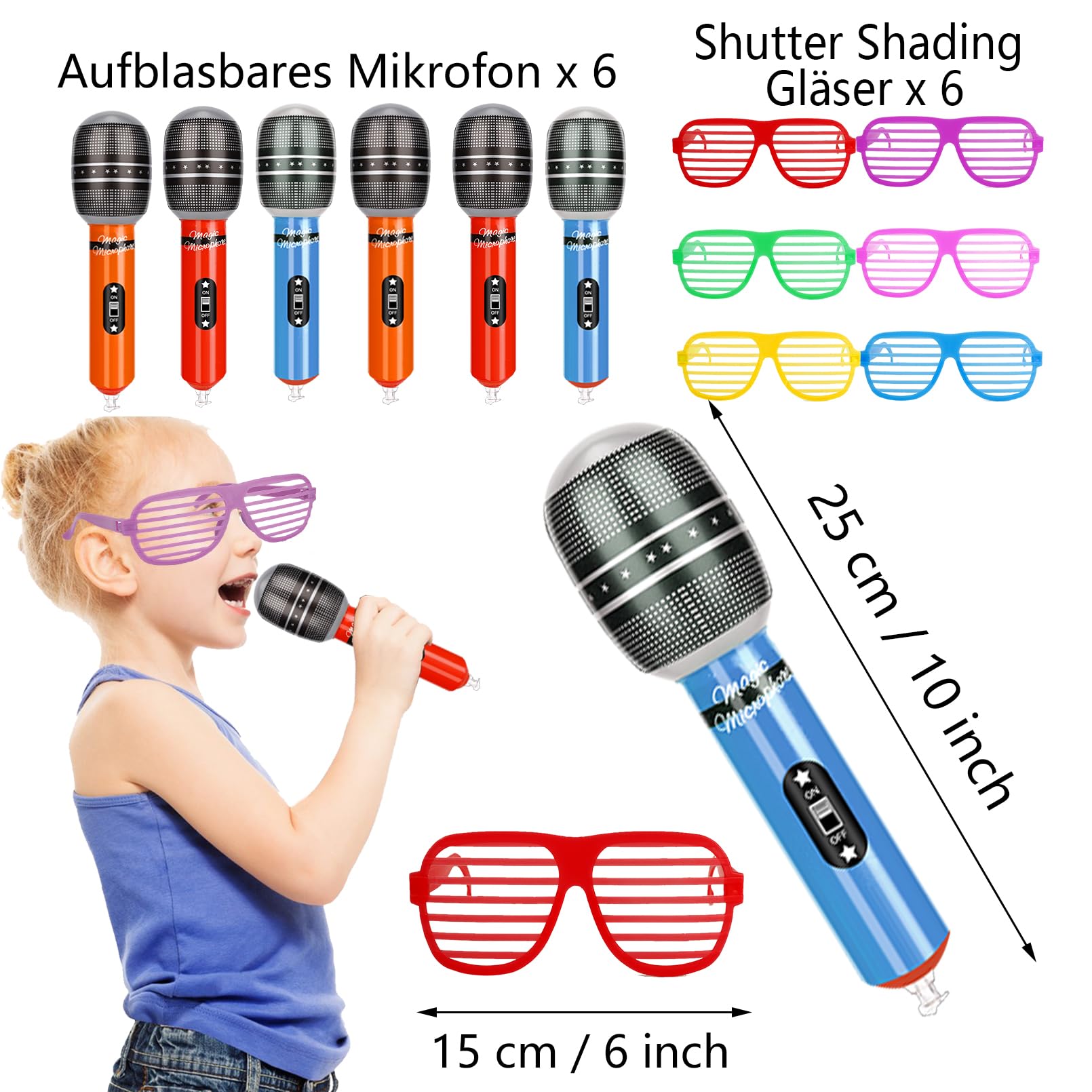 smilixin 22 Stück Aufblasbare Instrumente Spielzeug Set,Buntes Aufblasbare Gitarre Aufblasbares Saxophon Mikrofon Shutter Shading Gläser,Aufblasbare Musikinstrumente Party Props für Kinder