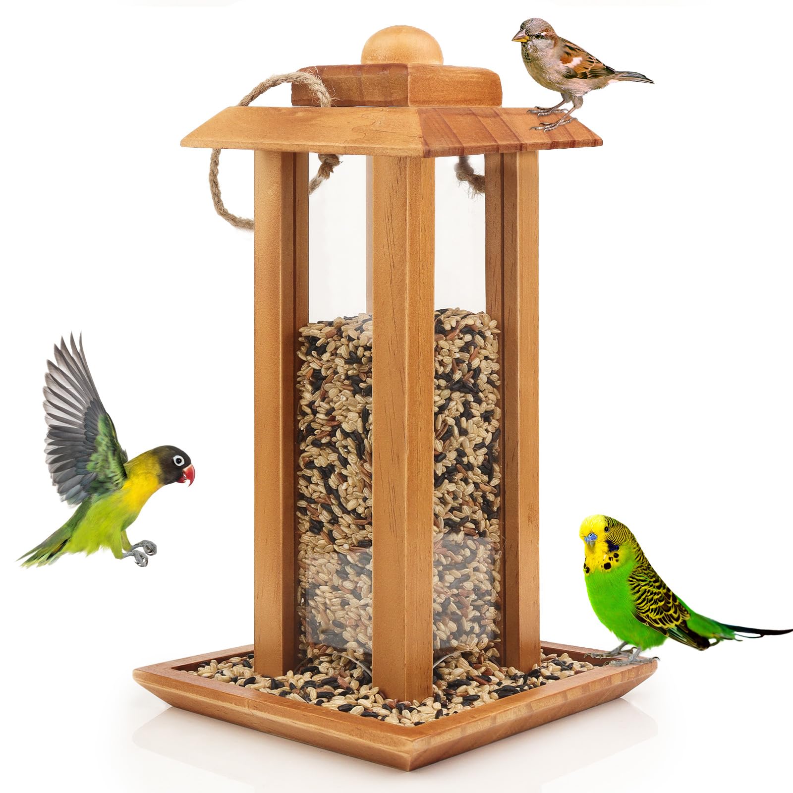 YIKEDAN Comedero Colgable, Comedero Colgante para Pájaros de Exterior, Madera, Comedero para Pájaros, Hecho a Mano, Decoración Jardin para Jardín y Balcón