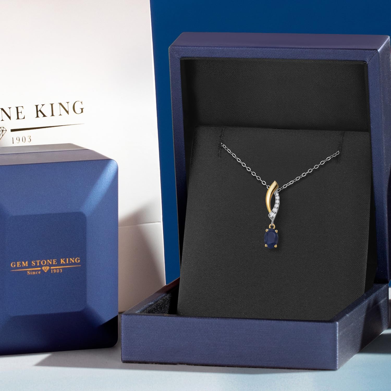 Gem Stone King 925 Silver and 10K Yellow Gold 6X4MM Oval Gemstone Birthstone and White Lab Grown Diamond Pendant Necklace | Two-Tone Necklace for Women | With 18 Inch Chain