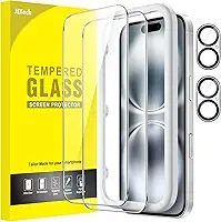 JETech Película de Vidro Temperado para iPhone 16 6,1 Polegadas com Protetor de Lente de Câmera, Ferramenta de Fácil de Instalar, Protetor de Tela, HD Claro, 2 Pacotes Cada