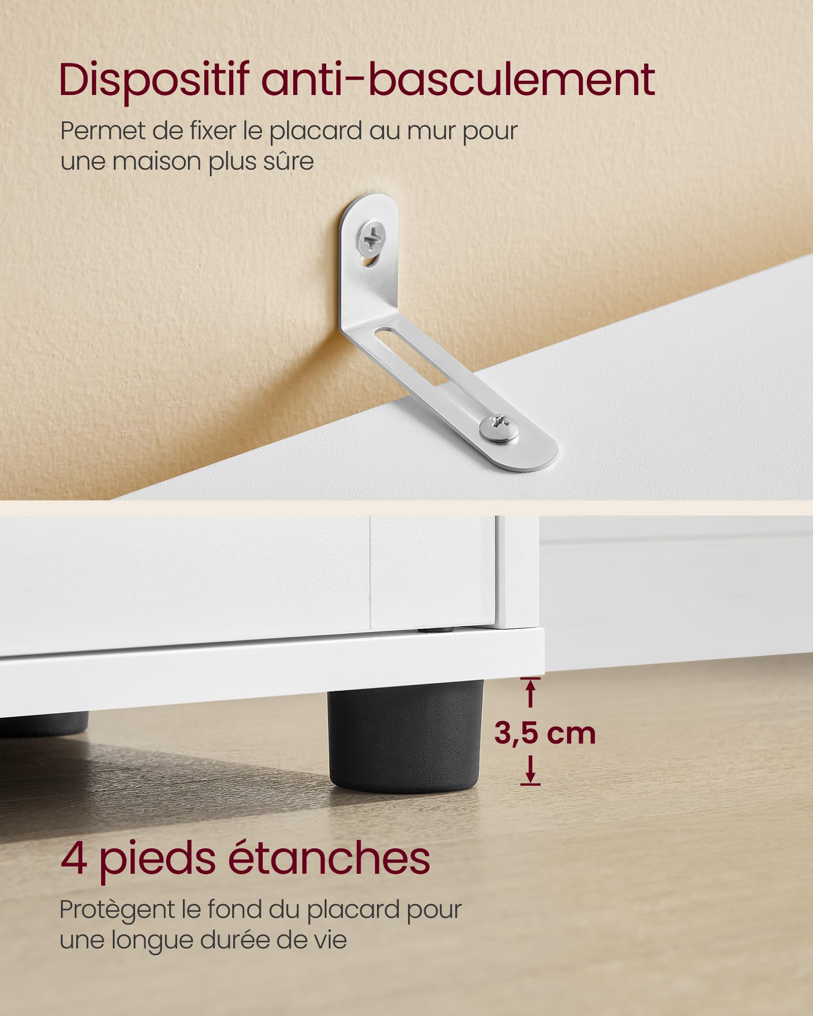 VASAGLE Meuble de Salle de Bain, Étagère de Rangement, Placard Haut, avec 3 Compartiments Ouverts et 2 Étagères Réglables, Salon, Entrée, Blanc Nuage BBK160W01