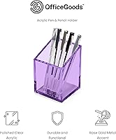 Vista 3 de OfficeGoods Portalápices y bolígrafo de acrílico, diseño moderno trapezoidal, hermoso organizador de escritorio para el hogar u oficina, base