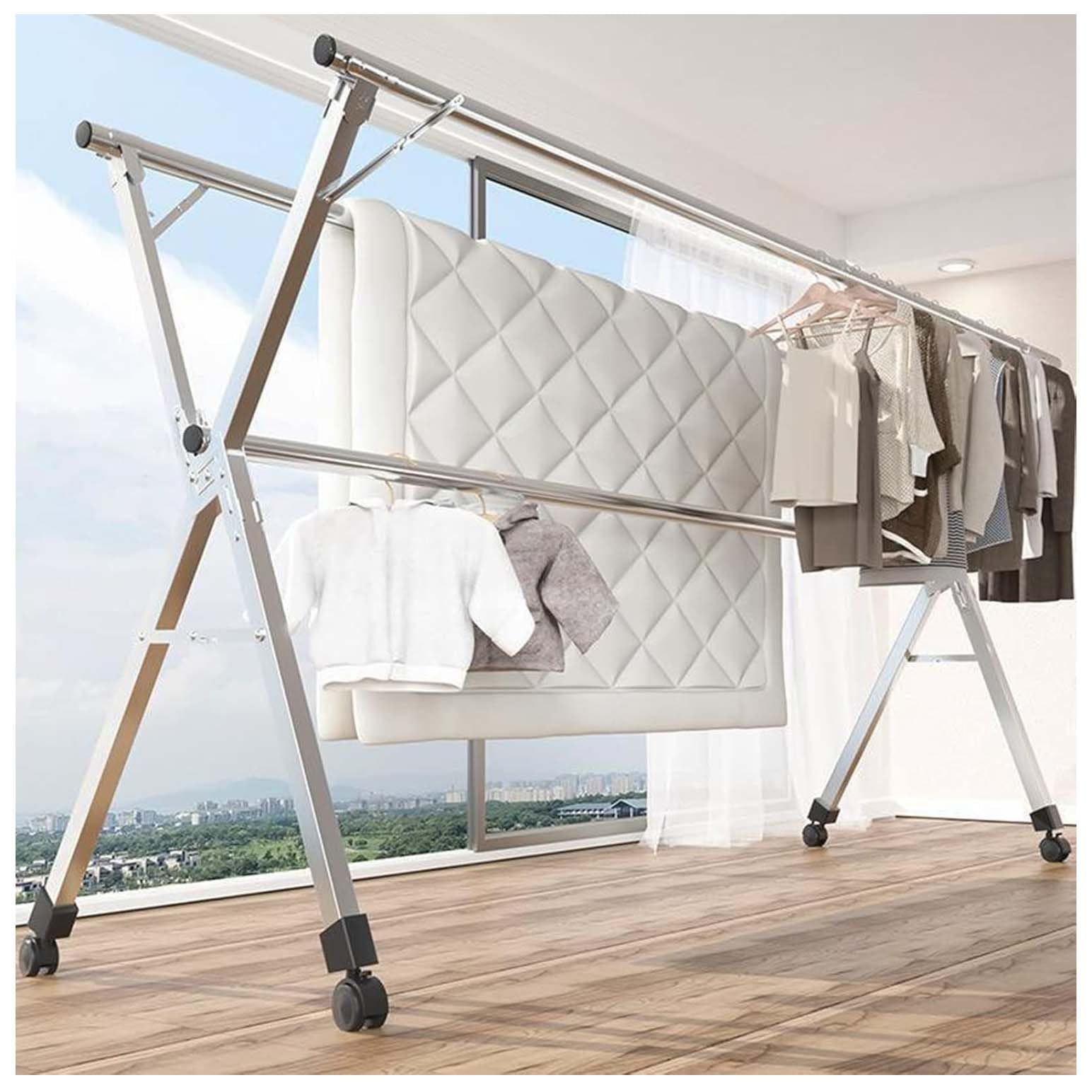 Étendoir à linge en acier inoxydable pliable de 240 cm pour étendre le linge dehors