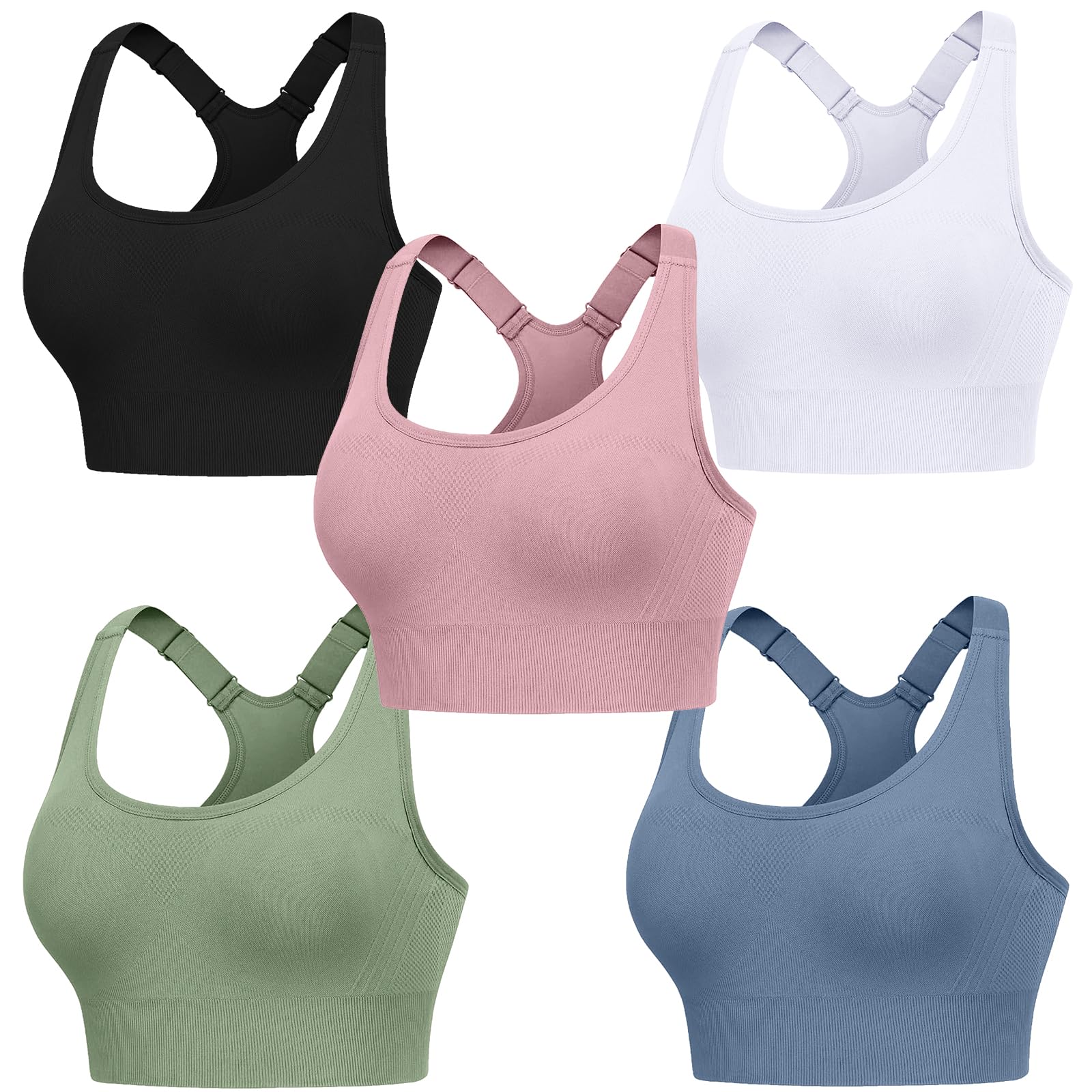 HANERDUN Sport BH Starker Halt Damen Verstellbar Träger Yoga Bra mit Gepolstert Nahtlose Ohne Bügel Breiten Trägern Racerback für Fitness Lauf Joggen