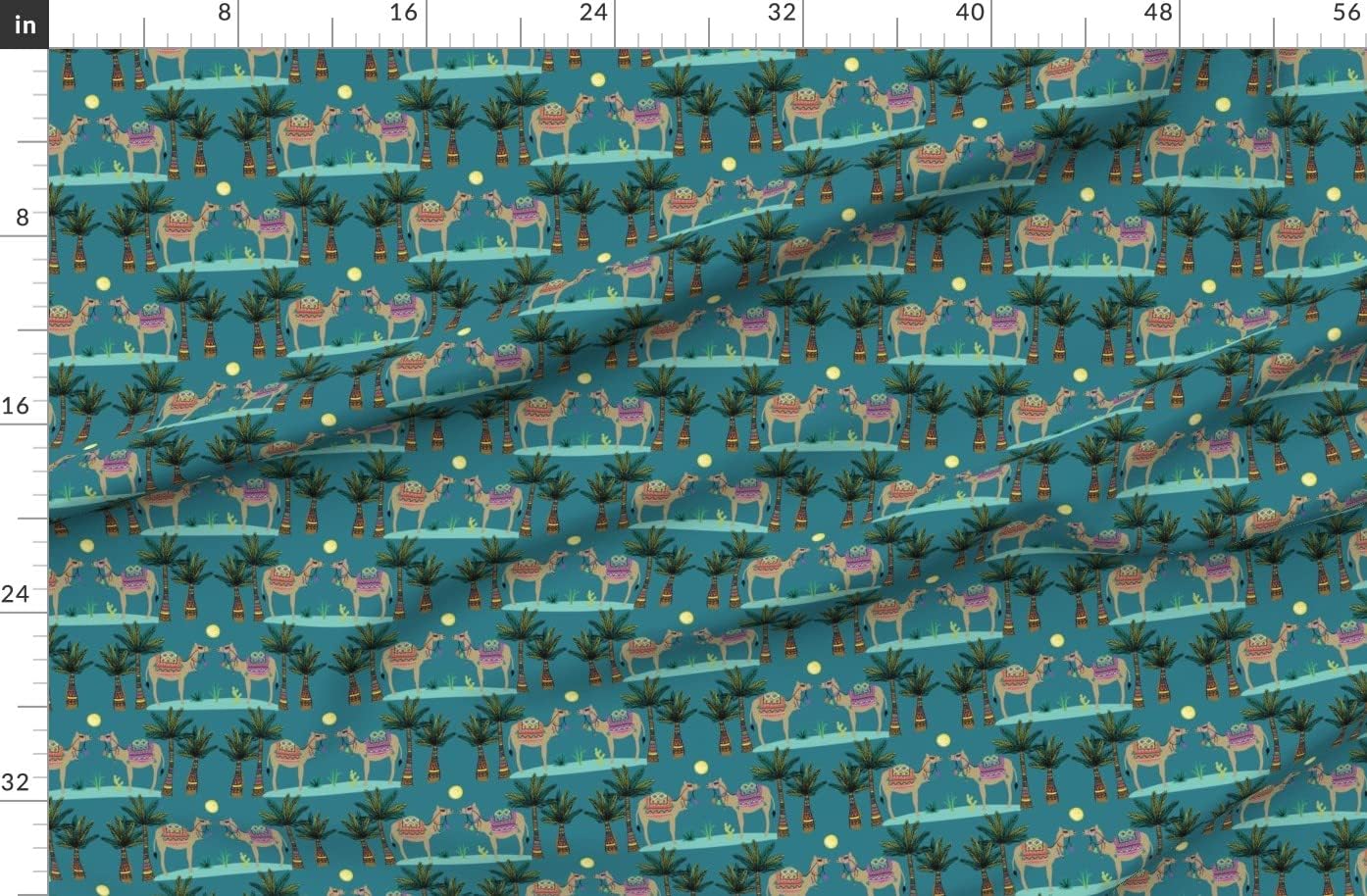 Spoonflower Fabric - Desert Camel Palm Tree Printed on Organic Cotton Sateen Fabric by The Yard - Sewing Quilting Apparel Home Decor