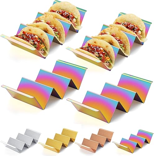 Soporte para tacos arcoíris, 4 piezas Berglander de titanio colorido chapado en titanio con capacidad para 3 tortillas por estante, apto para horno