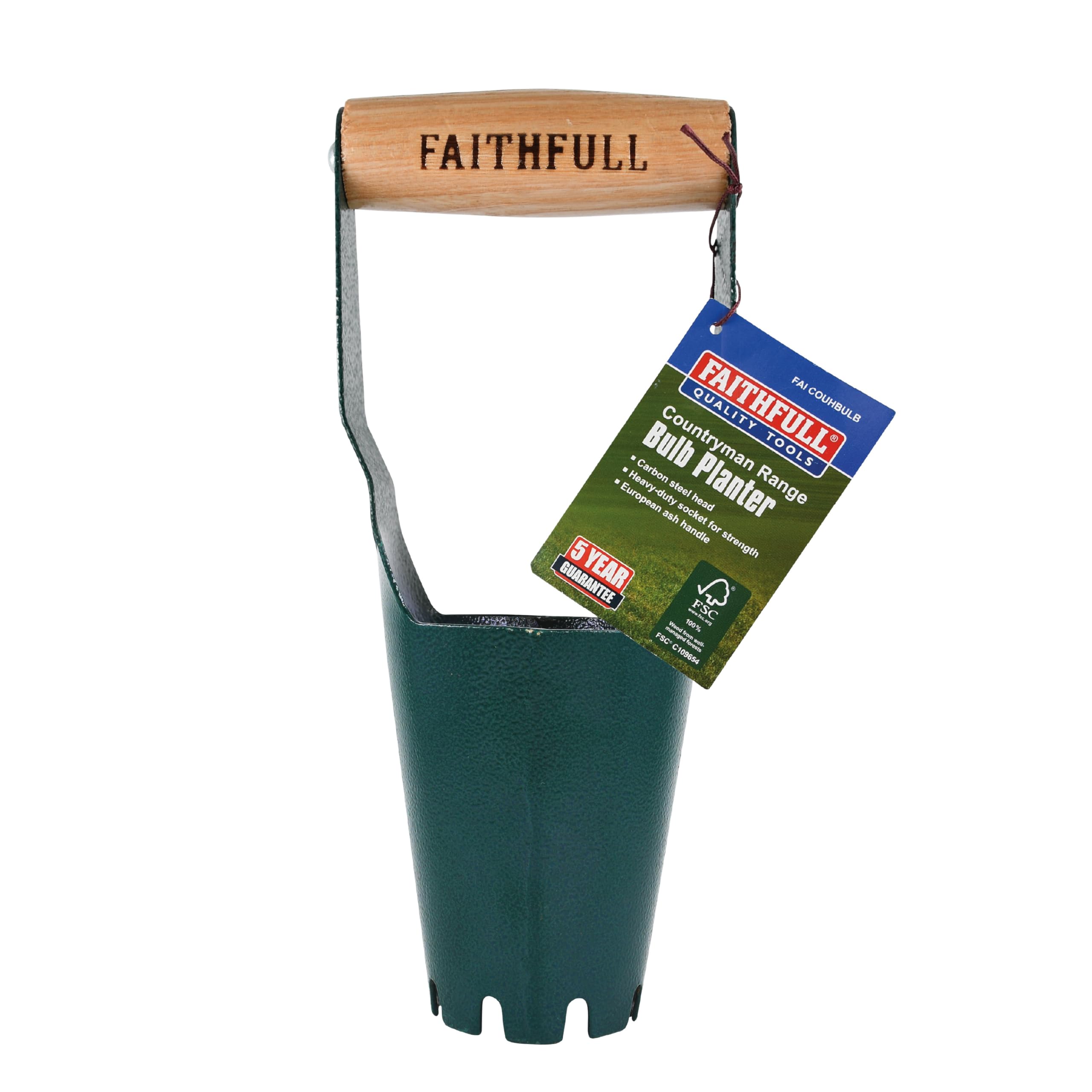 Faithfull Planteur de bulbes Manuel Countryman - Outil de Jardin en Acier au Carbone forgé avec Manche en frêne européen certifié FSC