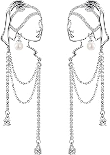 Unique abstract face Art earrings dangle statement long earrings for wom...