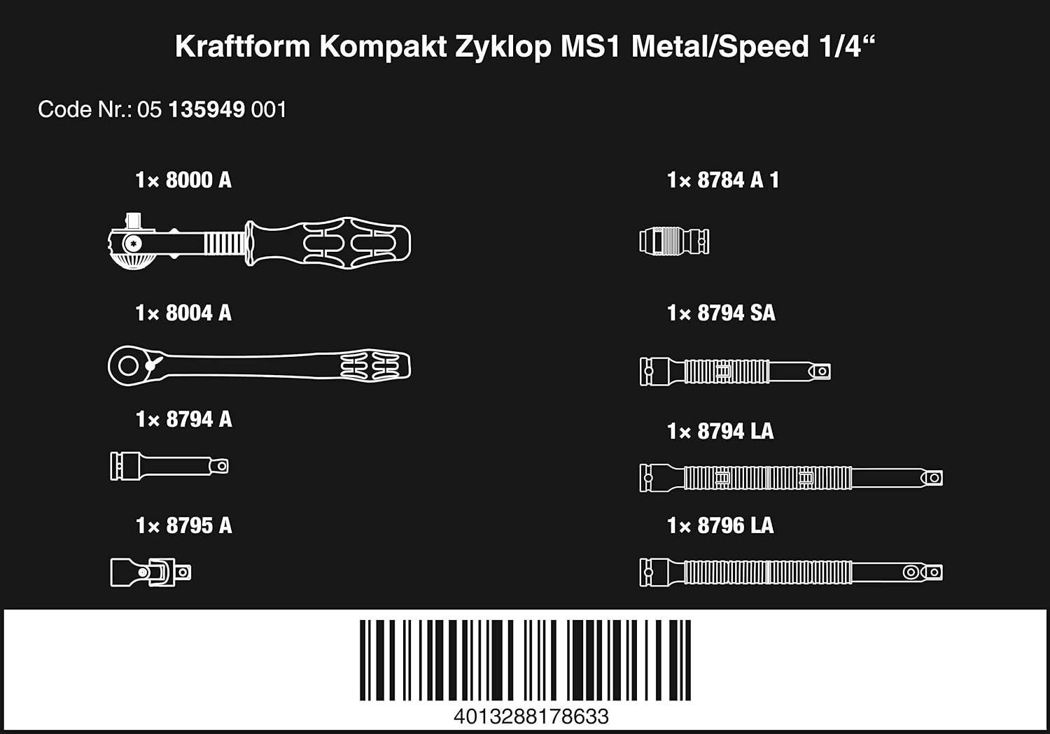 WERA Kraftform Kompakt Zyklop MS1 Metal/Speed 1/4"