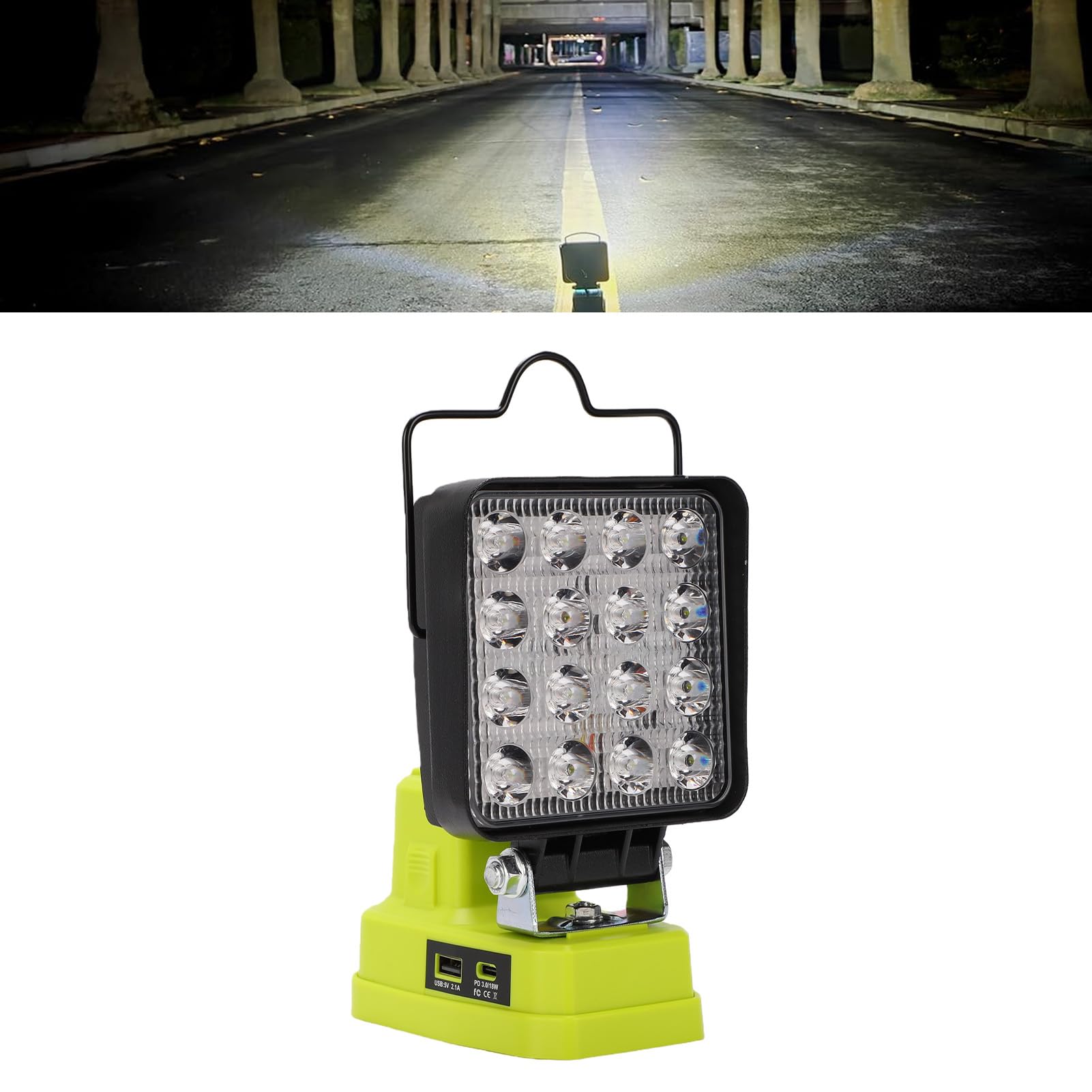 LED-Arbeitsleuchte, 6000 Lm, 38 W, Tragbare Arbeitsleuchte, Einstellbare Helligkeit, Wiederaufladbare mit USB-A-, USB-C-Anschlüssen für Werkstatt, Garage