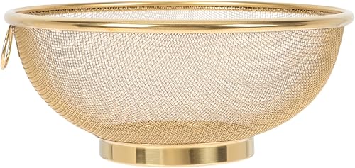 Cuenco de malla de acero inoxidable dorado, colador de malla fina, cuenco de malla para verduras, canasta de drenaje de acero inoxidable para