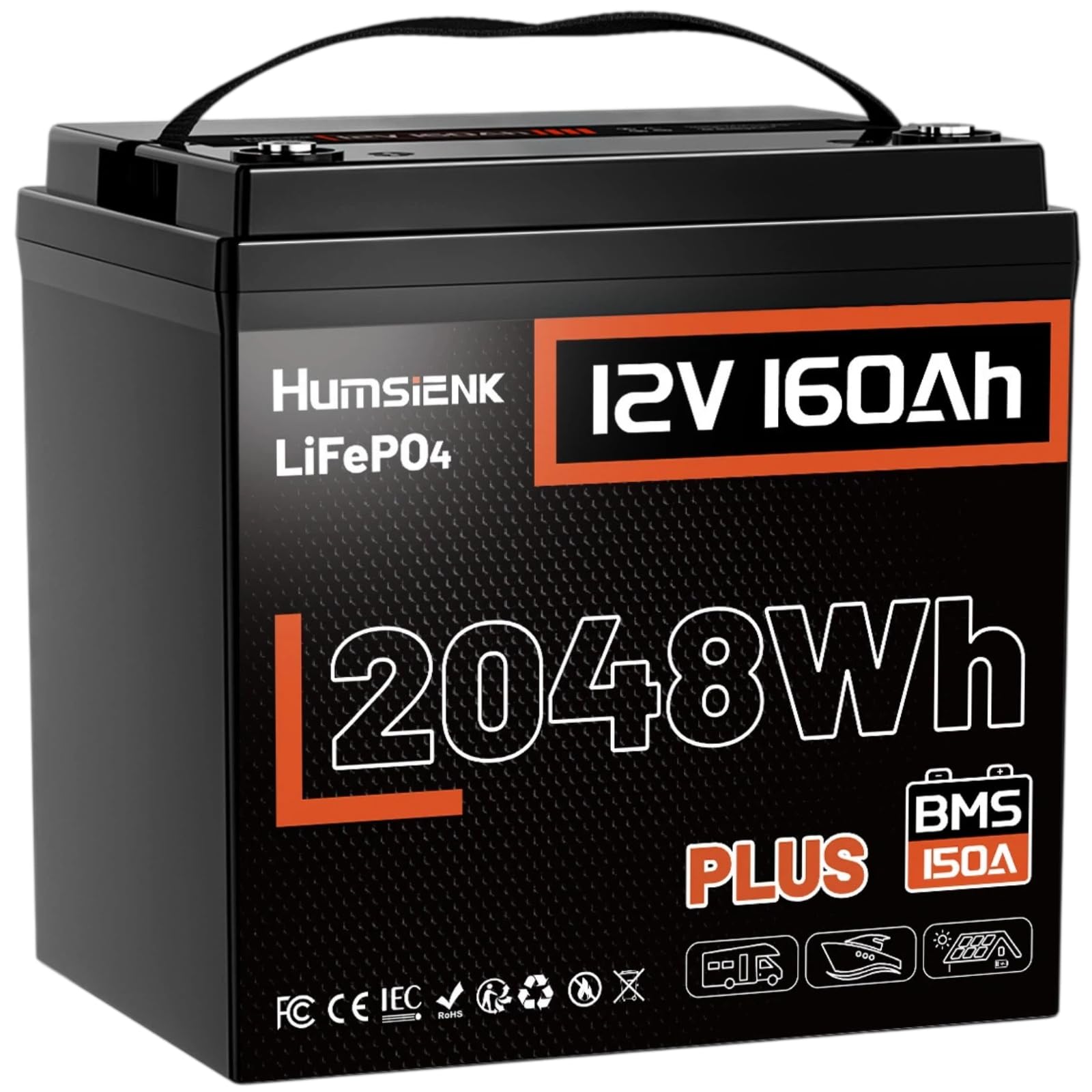 HumsiENK 12V 160Ah (150Ah) Plus LiFePO4 Lithium Battery, 15000+ Deep Cycle