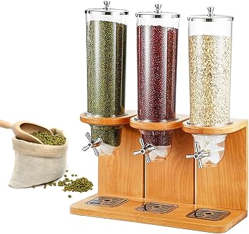 Cereal Dispenser, 12L Large Capacity Dry Food Dispenser, Triple Dry Food Dispenser Cereal Containers Storage Dispenser for Candy Nuts Grain Rice Snack,A
